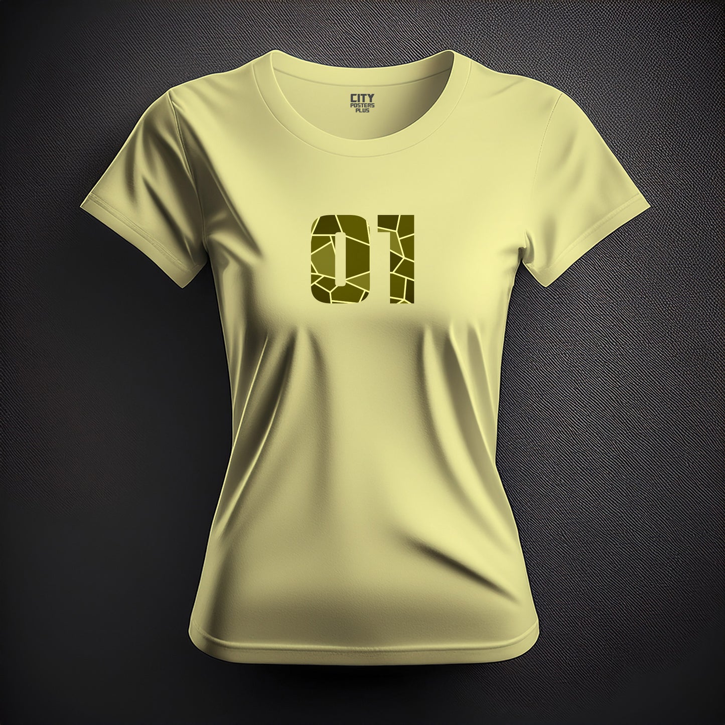 City Posters Plus 01 Number Women T-Shirt (Butter Yellow) | Stylish Numeric Graphic Tee