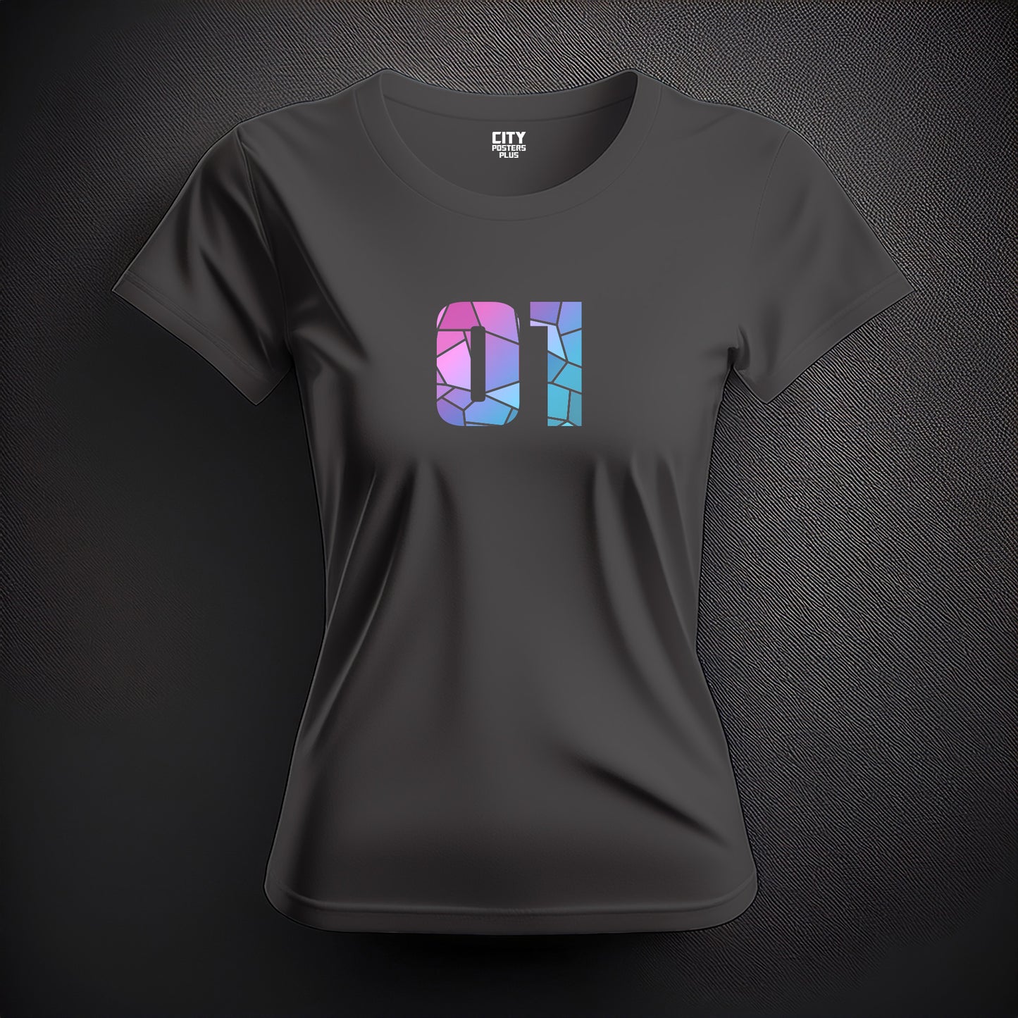 City Posters Plus 01 Number Women T-Shirt (Charcoal Grey) | Stylish Numeric Graphic Tee