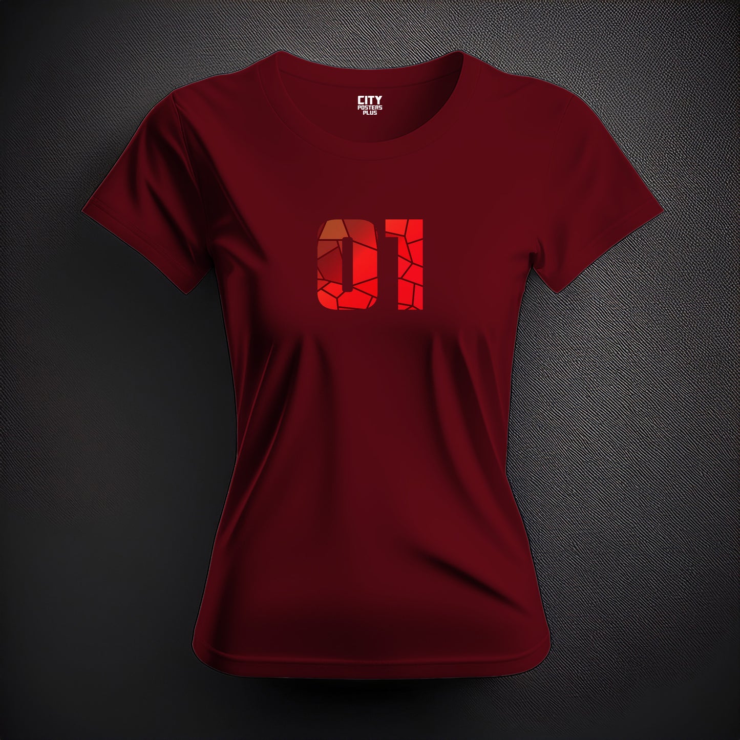 City Posters Plus 01 Number Women T-Shirt (Maroon) | Stylish Numeric Graphic Tee