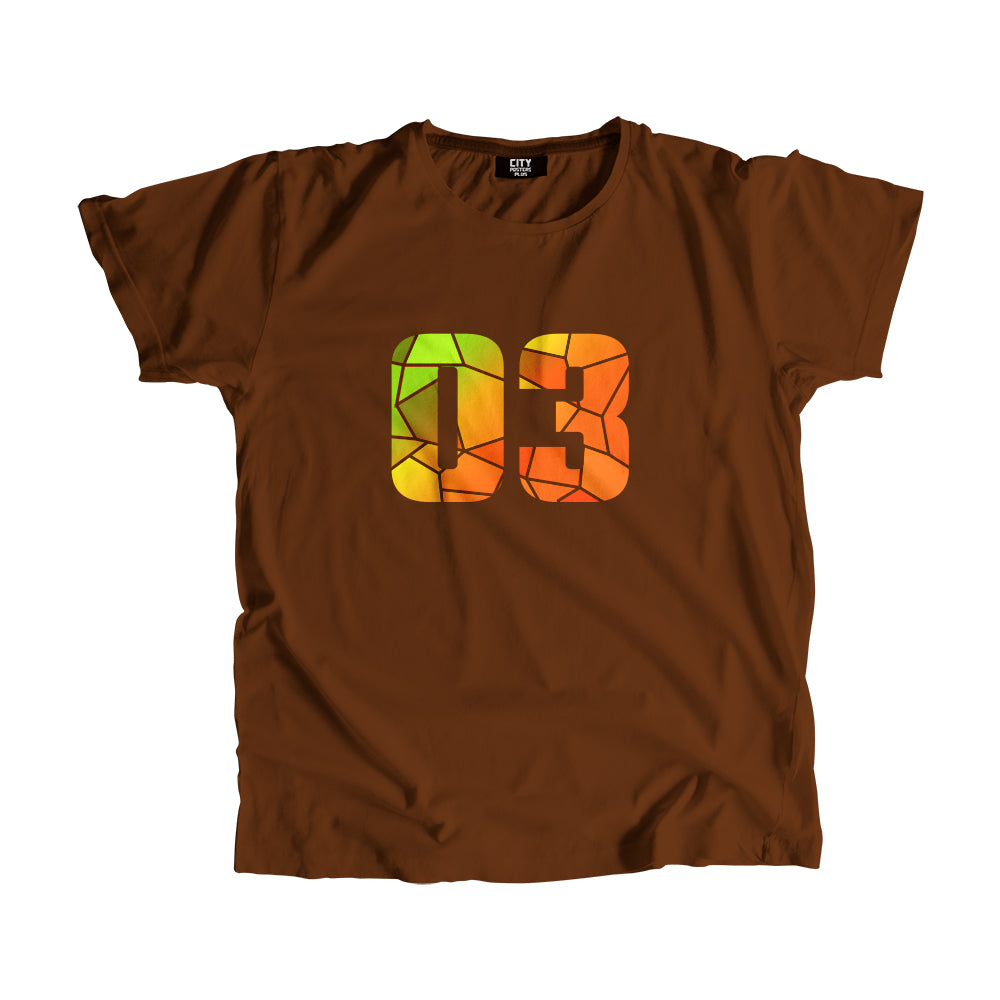 03 Number Men Unisex T-Shirt (Brown)| Classic Numeric Graphic Tee