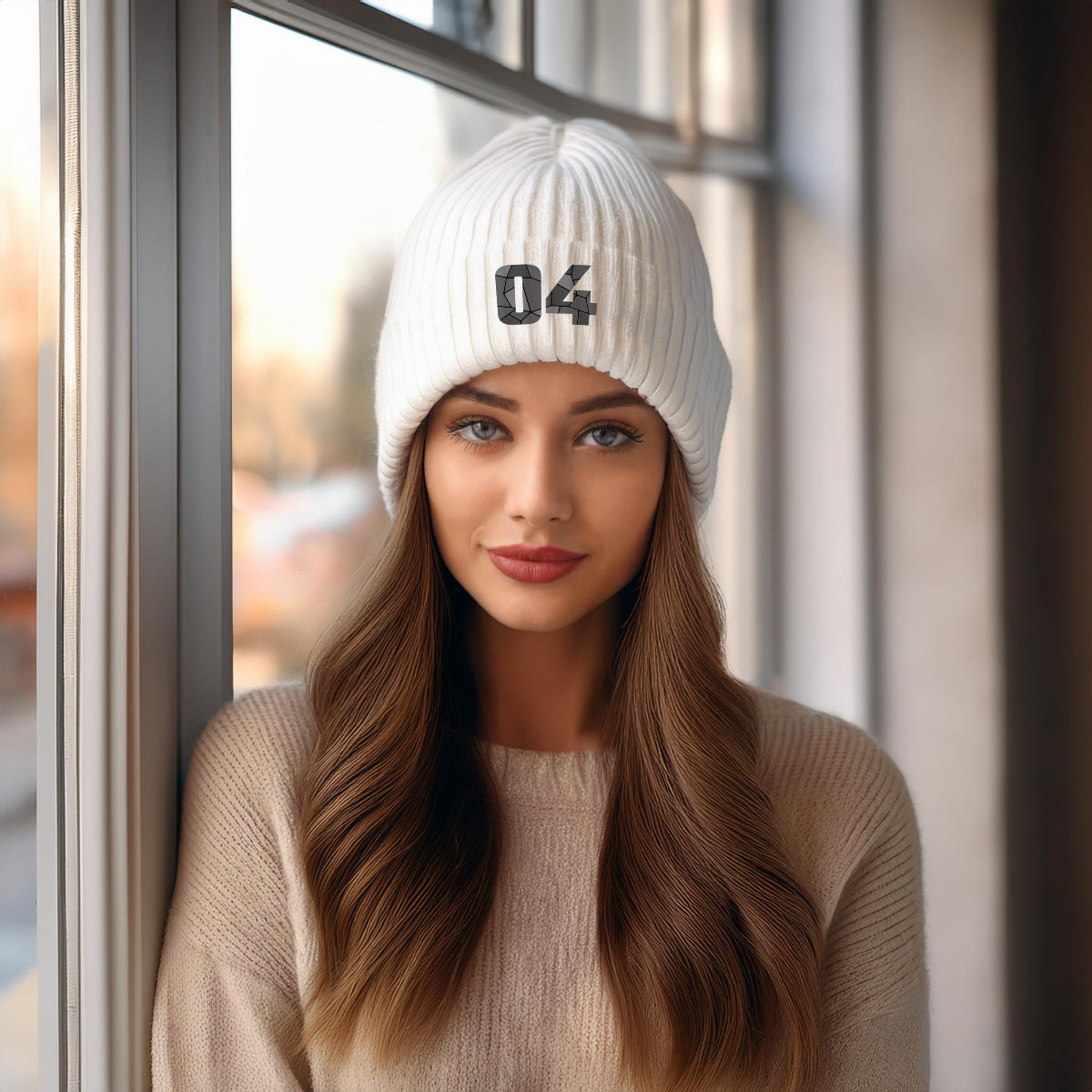 04 Number Beanie | Modern Numeric Knit Winter Hat | Beanies Plus by City Posters Plus