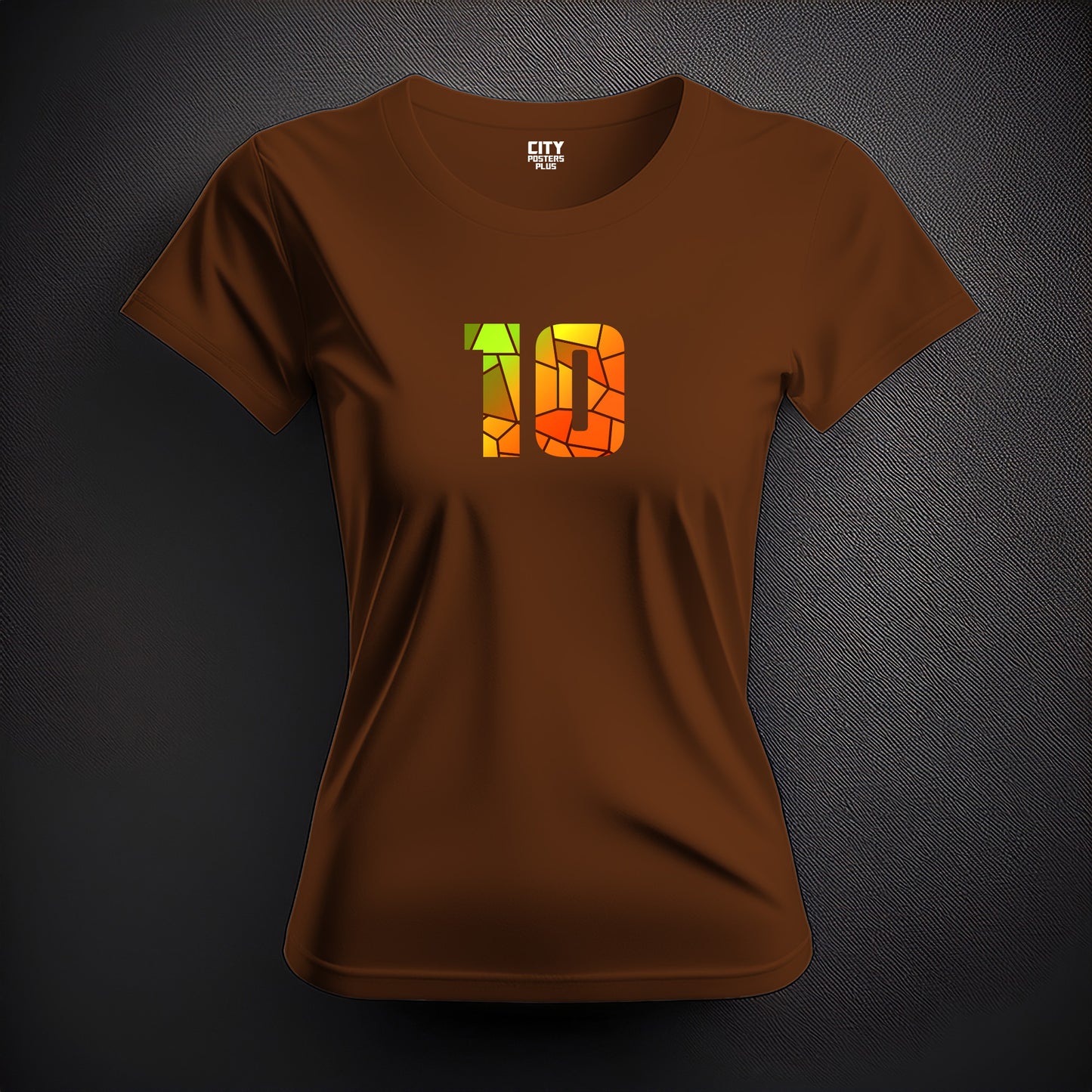 City Posters Plus 10 Number Women T-Shirt (Brown) | Stylish Numeric Graphic Tee