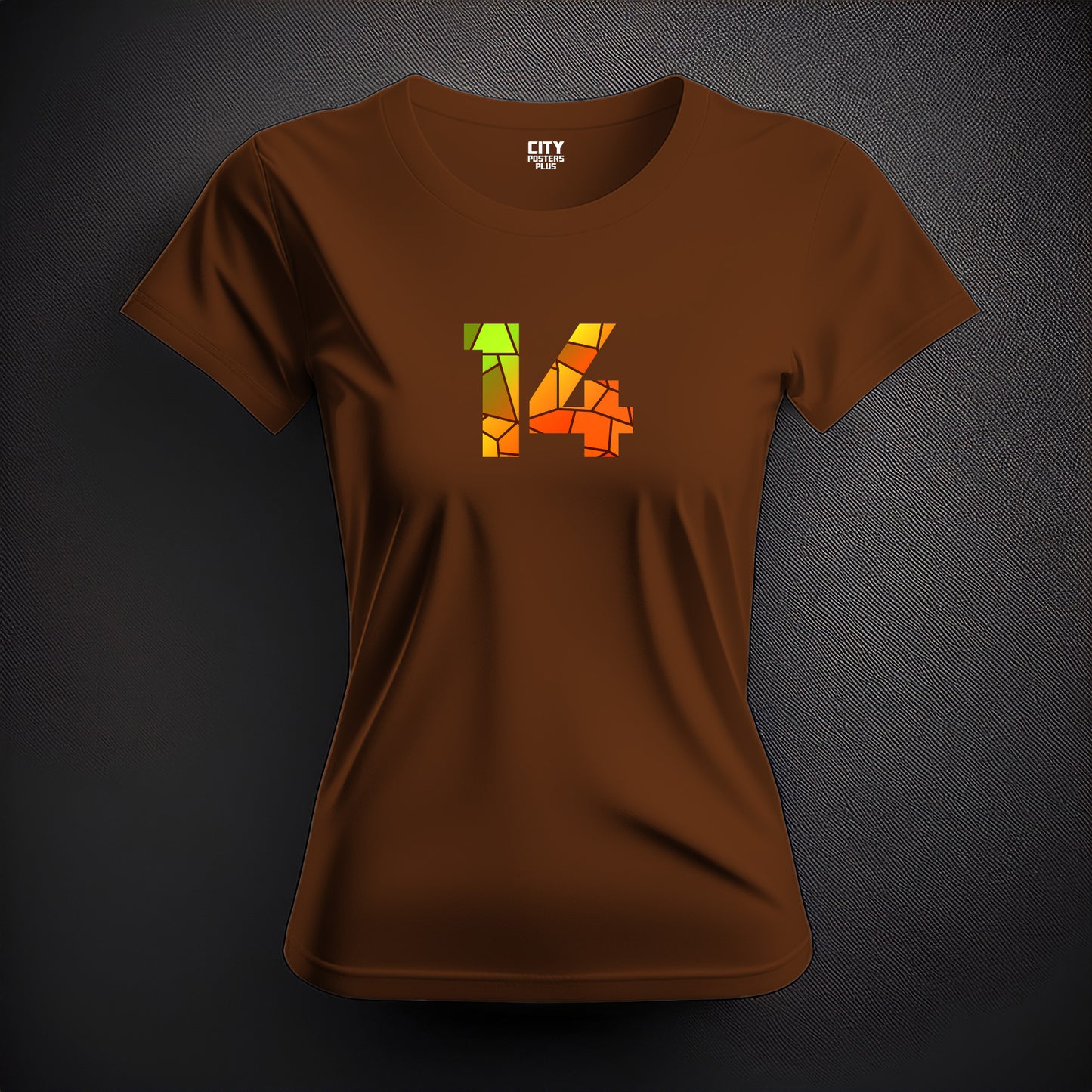 City Posters Plus 14 Number Women T-Shirt (Brown) | Stylish Numeric Graphic Tee