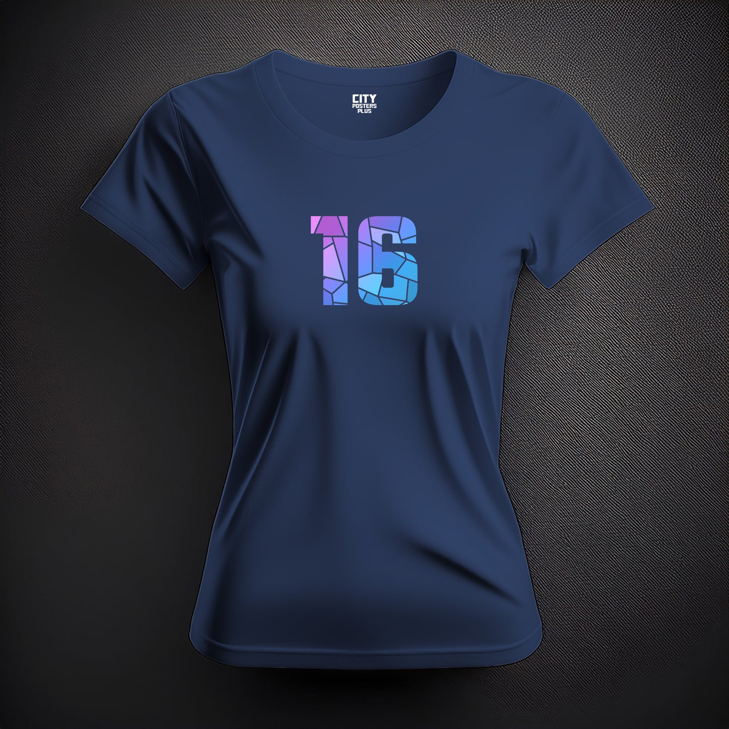 City Posters Plus 16 Number Women T-Shirt (Navy Blue) | Stylish Numeric Graphic Tee