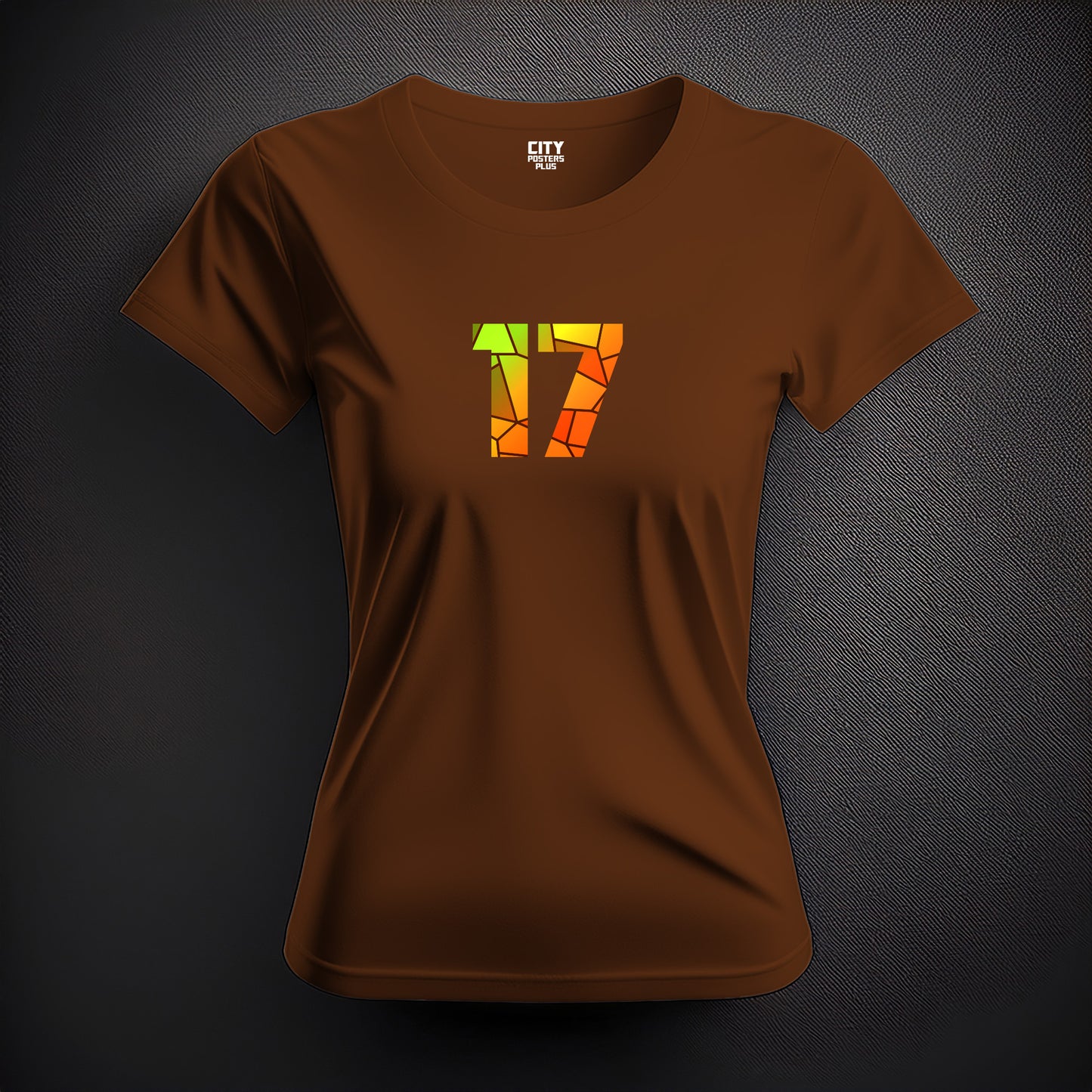 City Posters Plus 17 Number Women T-Shirt (Brown) | Stylish Numeric Graphic Tee