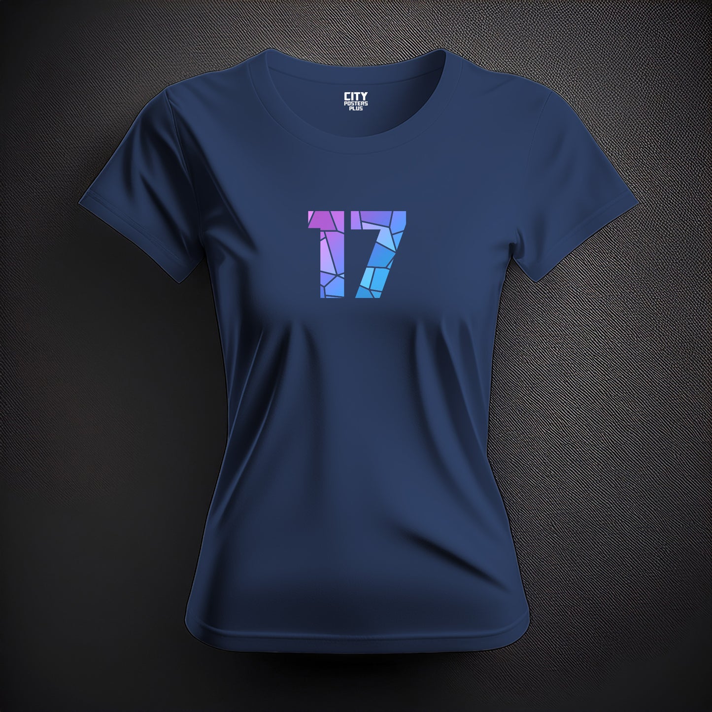 City Posters Plus 17 Number Women T-Shirt (Navy Blue) | Stylish Numeric Graphic Tee