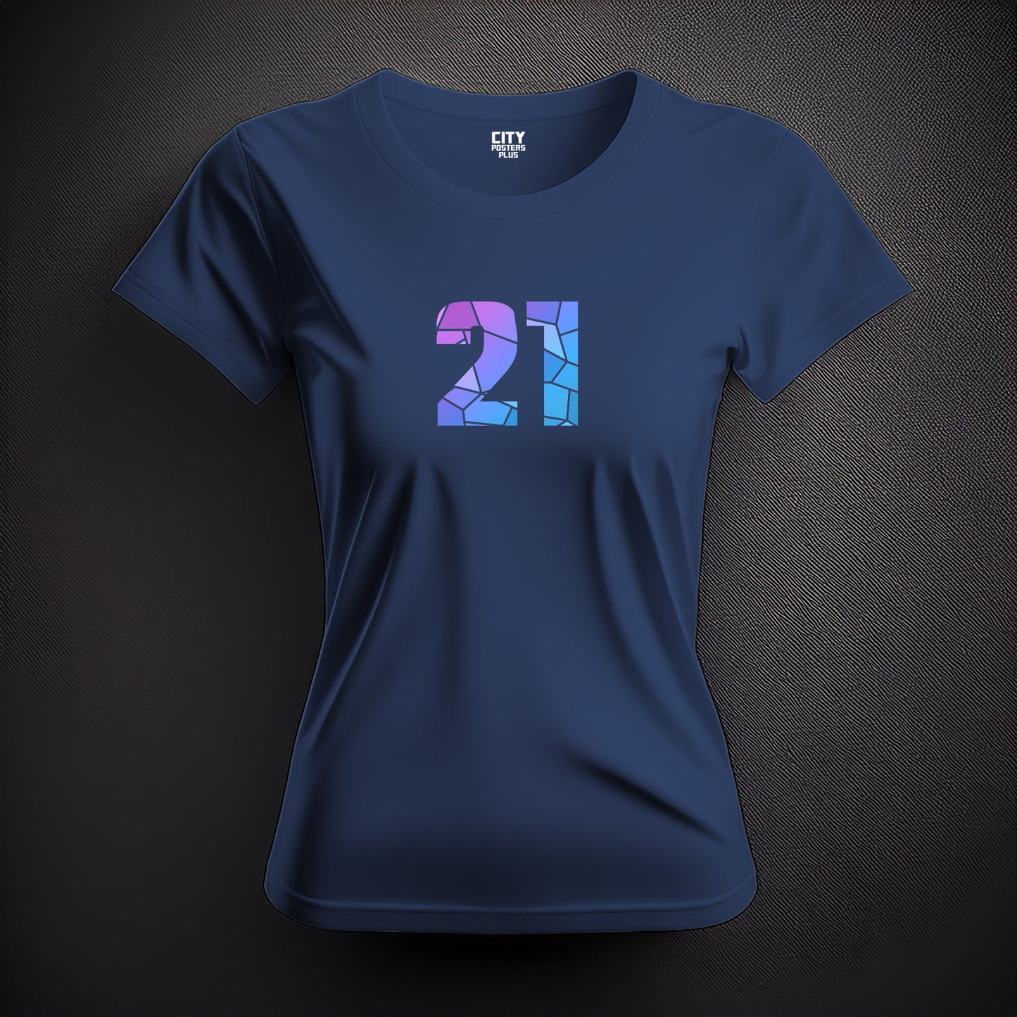 City Posters Plus 21 Number Women T-Shirt (Navy Blue) | Stylish Numeric Graphic Tee