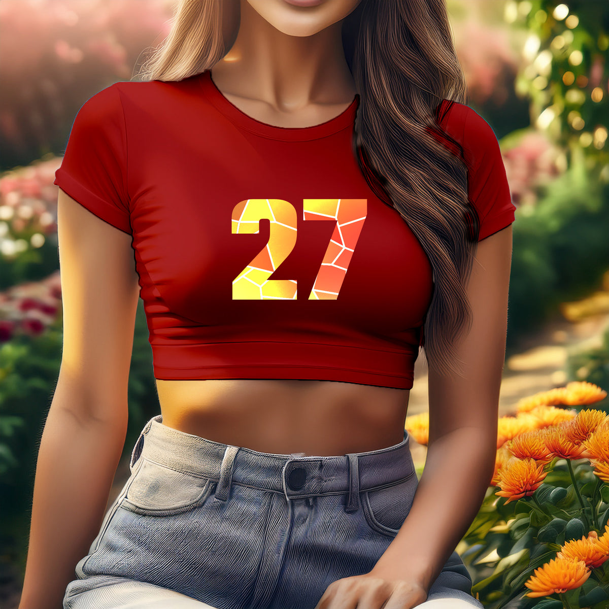 Number 27 Women Crop Top (Red)