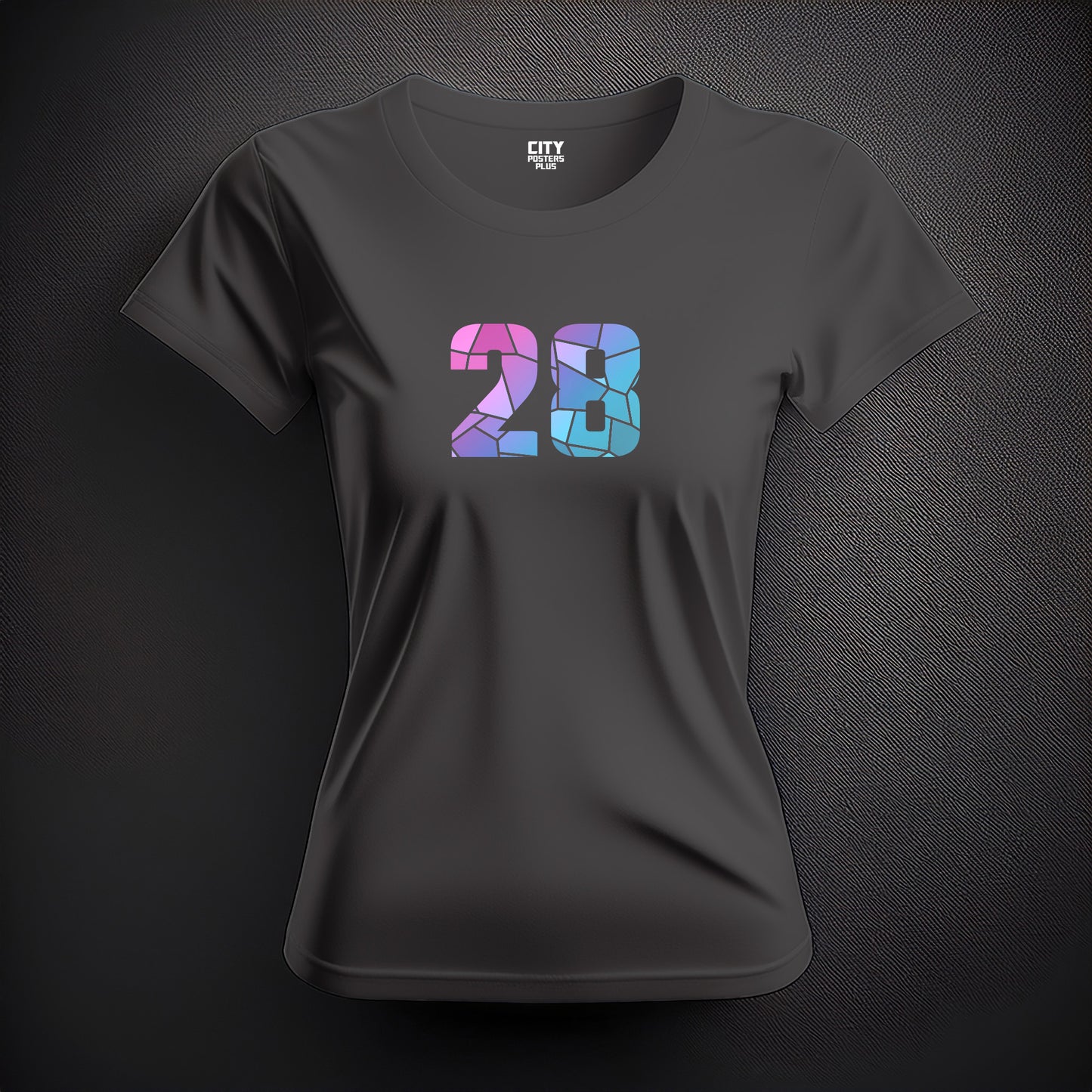 City Posters Plus 28 Number Women T-Shirt (Charcoal Grey) | Stylish Numeric Graphic Tee