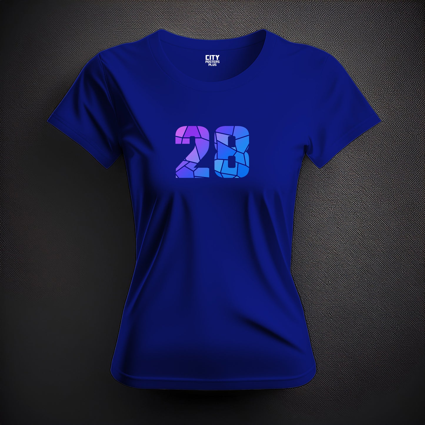 City Posters Plus 28 Number Women T-Shirt (Royal Blue) | Stylish Numeric Graphic Tee