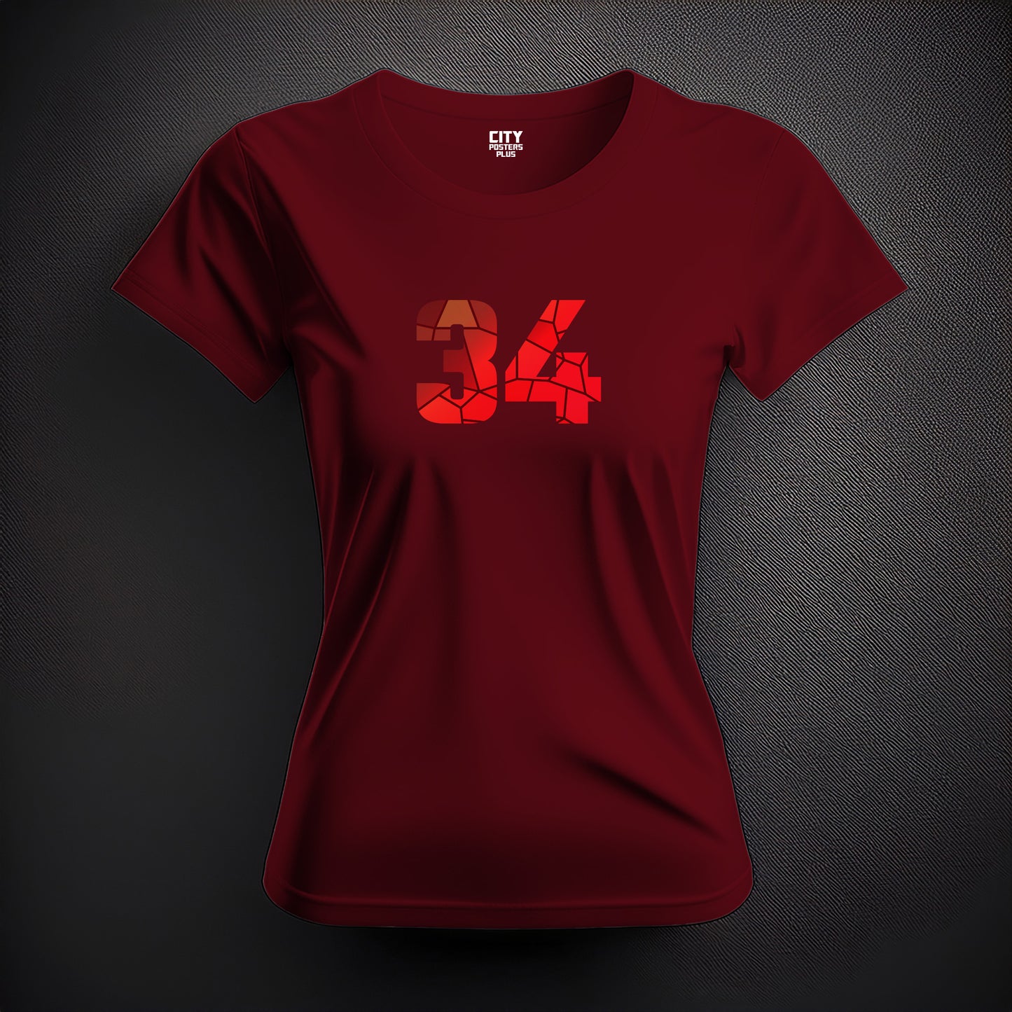 Number 34 Women T-Shirt (Maroon) | Stylish Numeric Graphic Tee