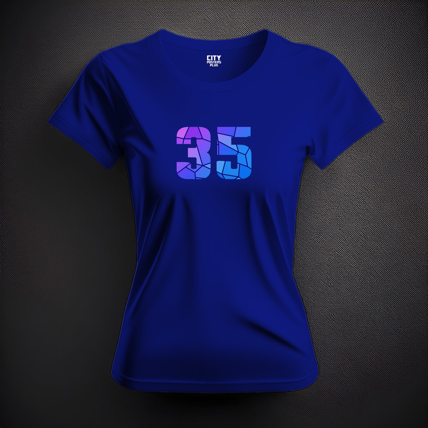 City Posters Plus 35 Number Women T-Shirt (Royal Blue) | Stylish Numeric Graphic Tee