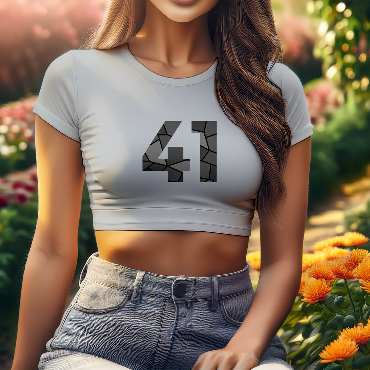 Number 41 Women Crop Top (Melange Grey)