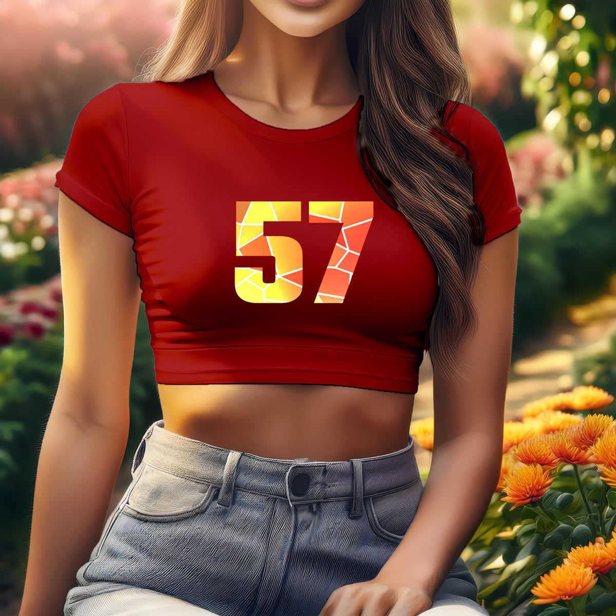 Number 57 Women Crop Top (Red)