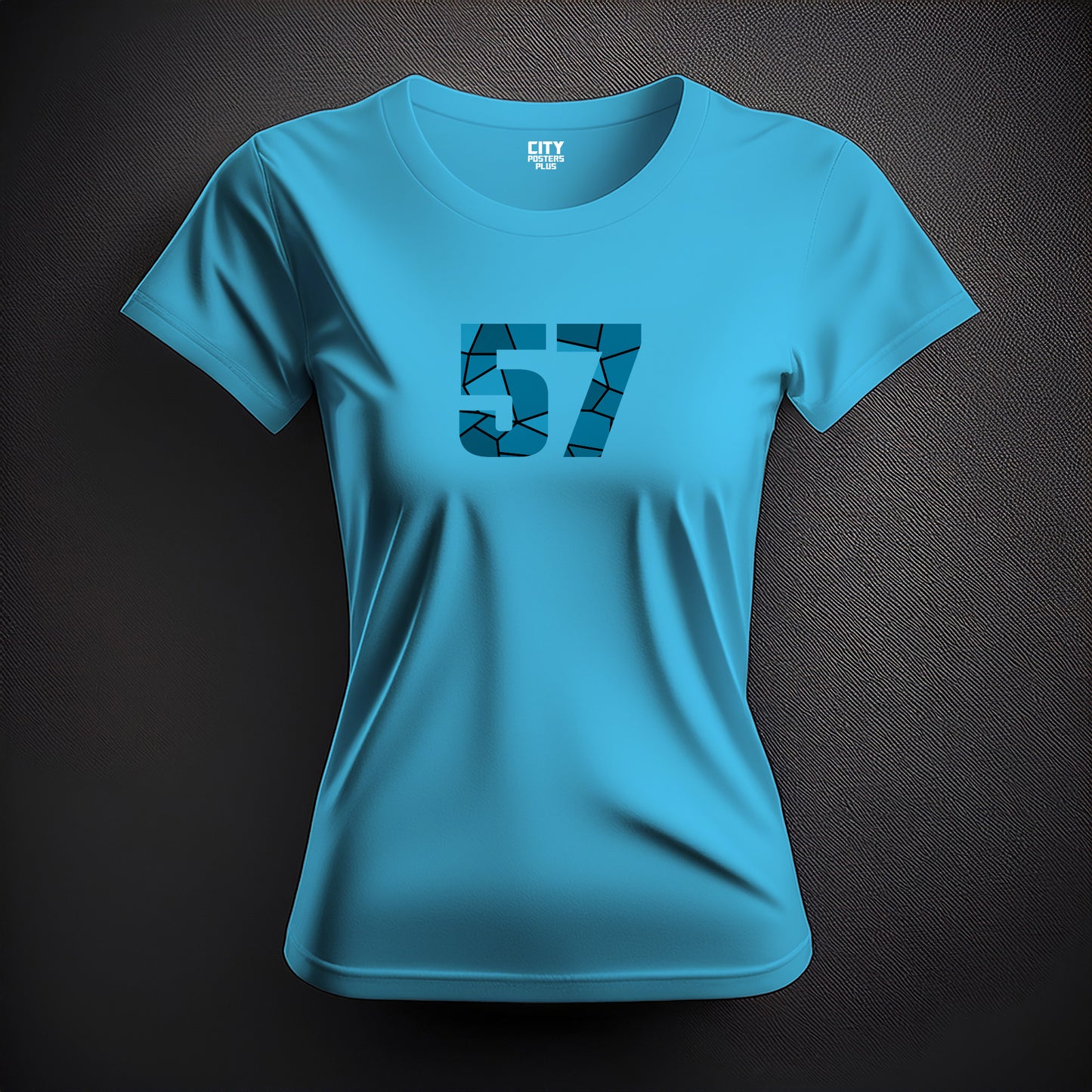 City Posters Plus 57 Number Women T-Shirt (Sky Blue) | Stylish Numeric Graphic Tee