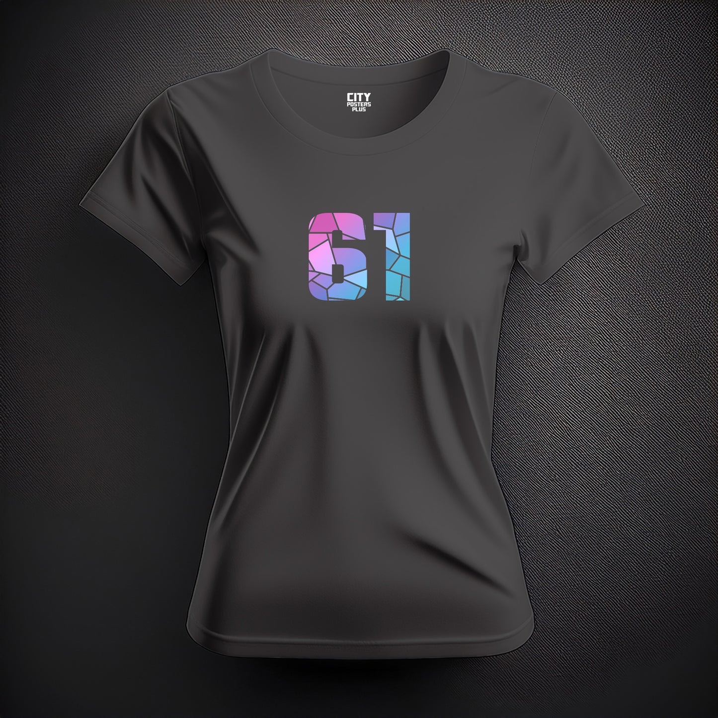 City Posters Plus 61 Number Women T-Shirt (Charcoal Grey) | Stylish Numeric Graphic Tee