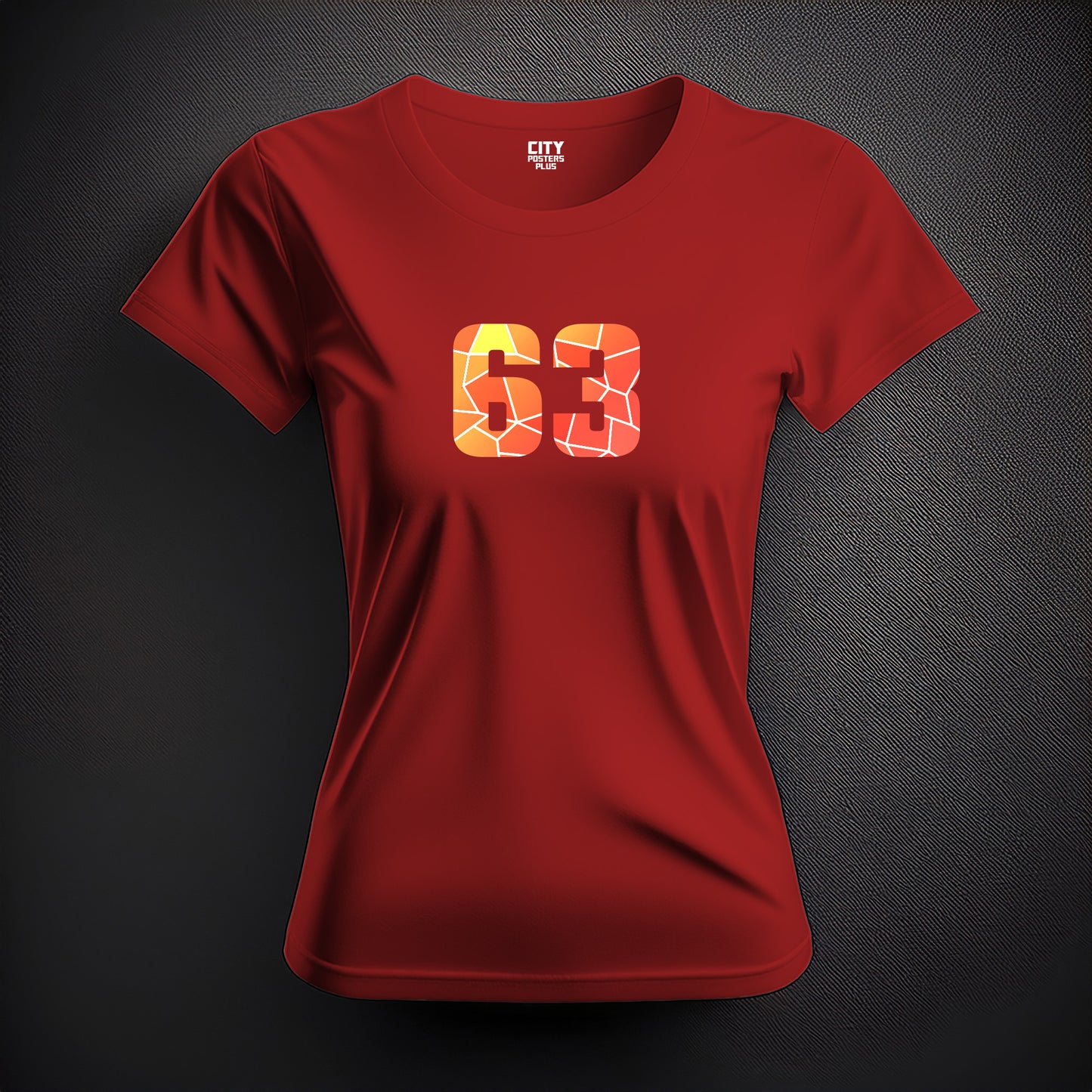 City Posters Plus 63 Number Women T-Shirt (Red) | Stylish Numeric Graphic Tee