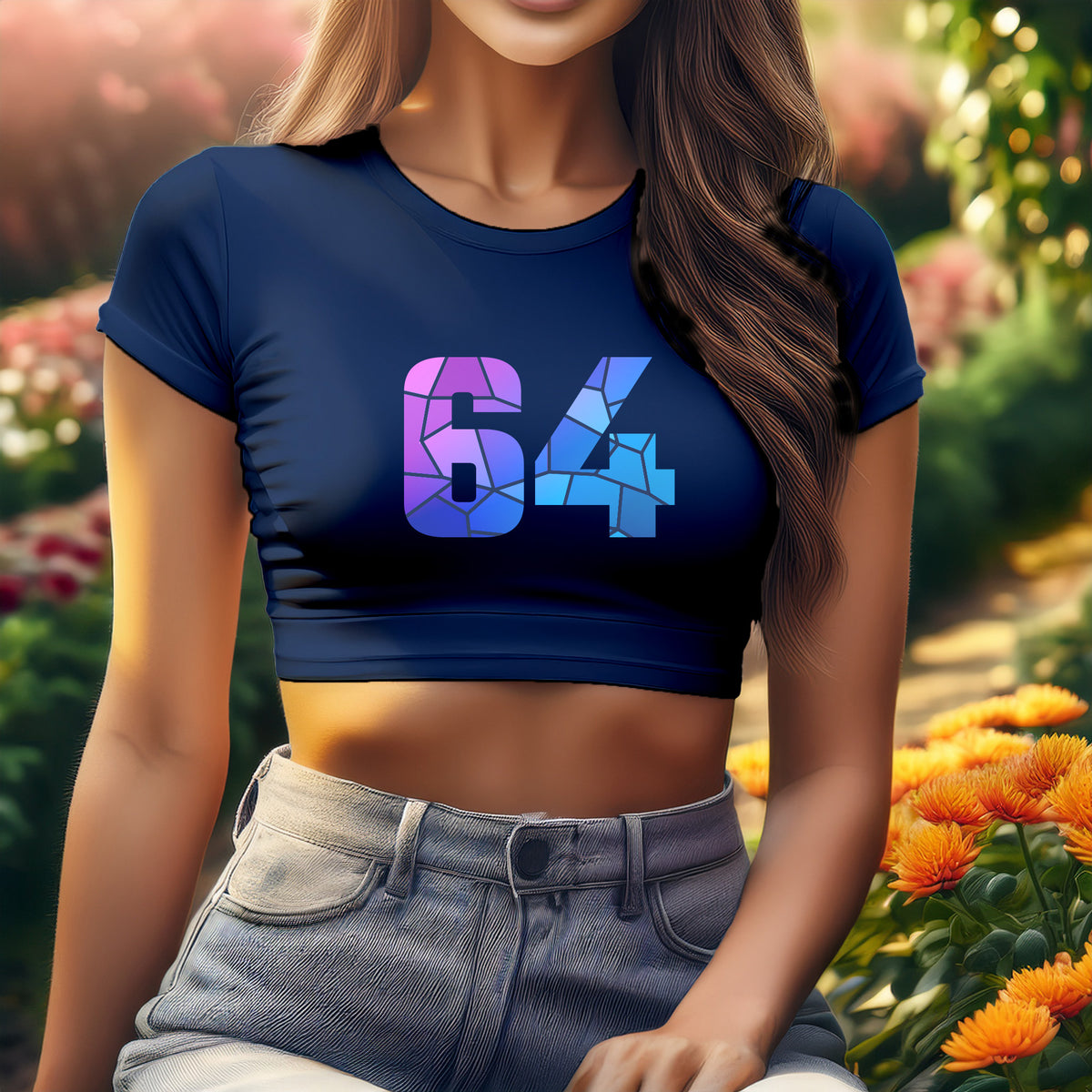 Number 64 Women Crop Top (Navy Blue)