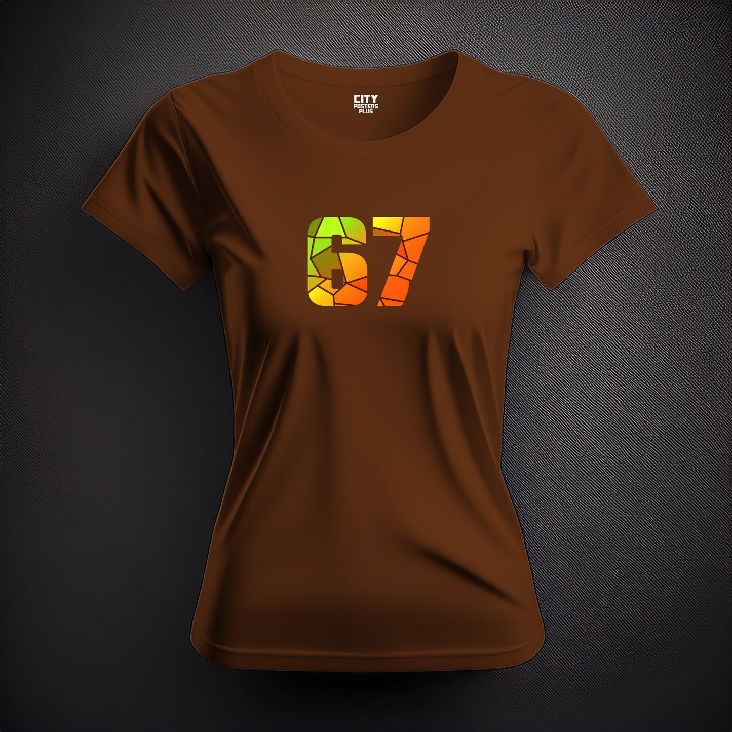 City Posters Plus 67 Number Women T-Shirt (Brown) | Stylish Numeric Graphic Tee