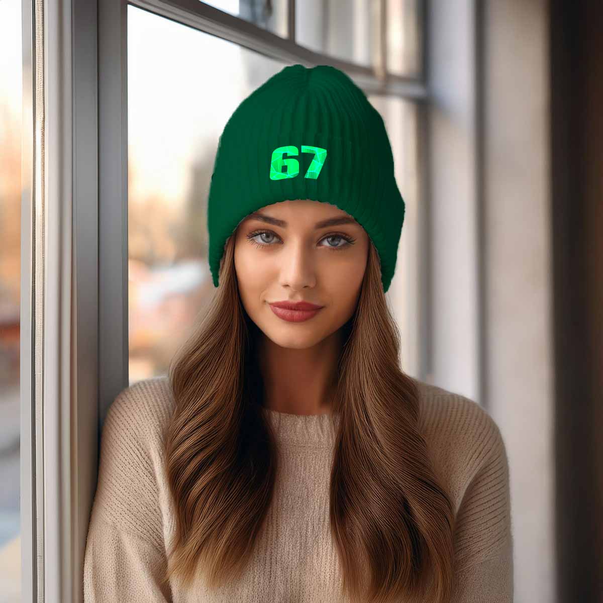 Beanies Plus 67 Number Beanie | Modern Numeric Knit Winter Hat