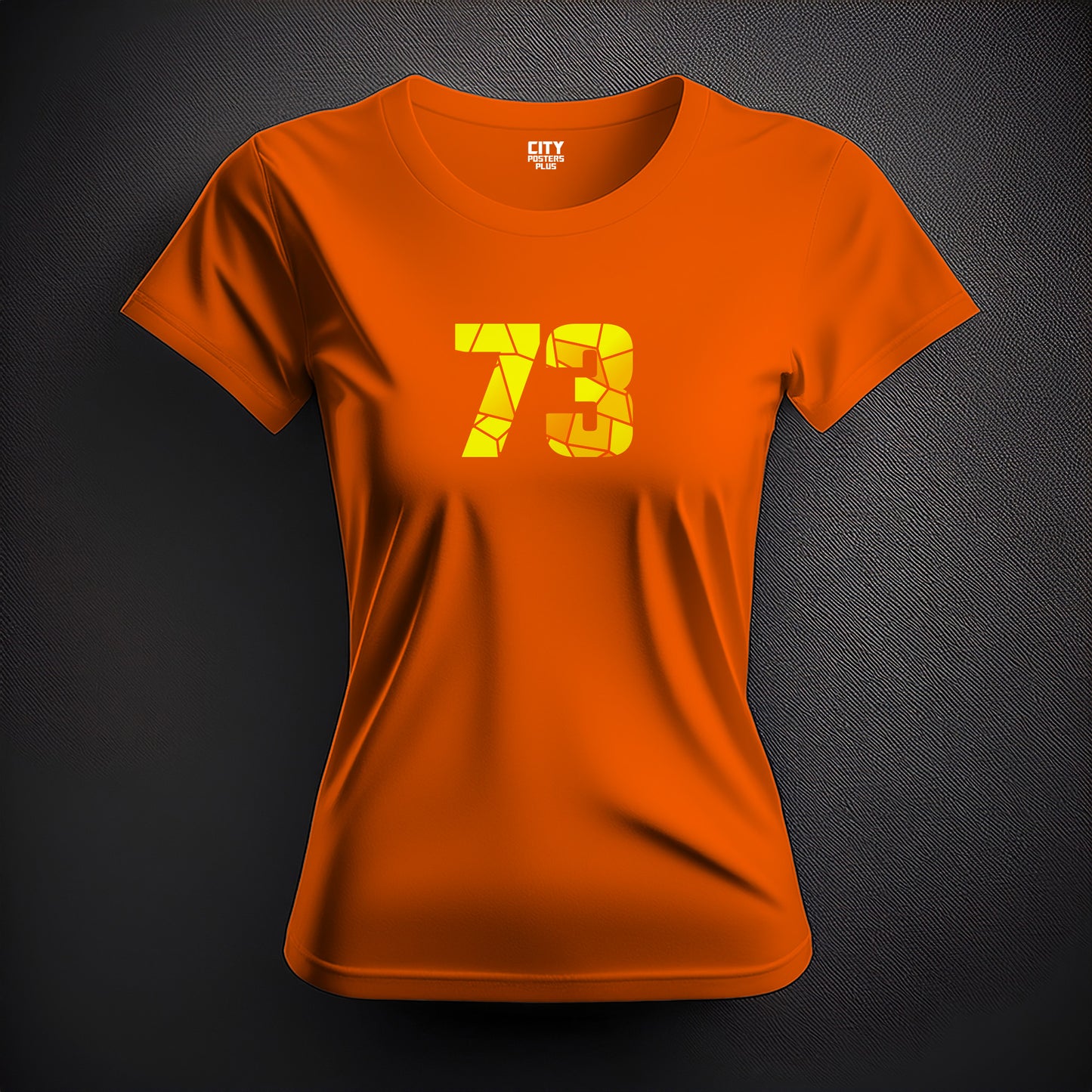 City Posters Plus 73 Number Women T-Shirt (Orange) | Stylish Numeric Graphic Tee