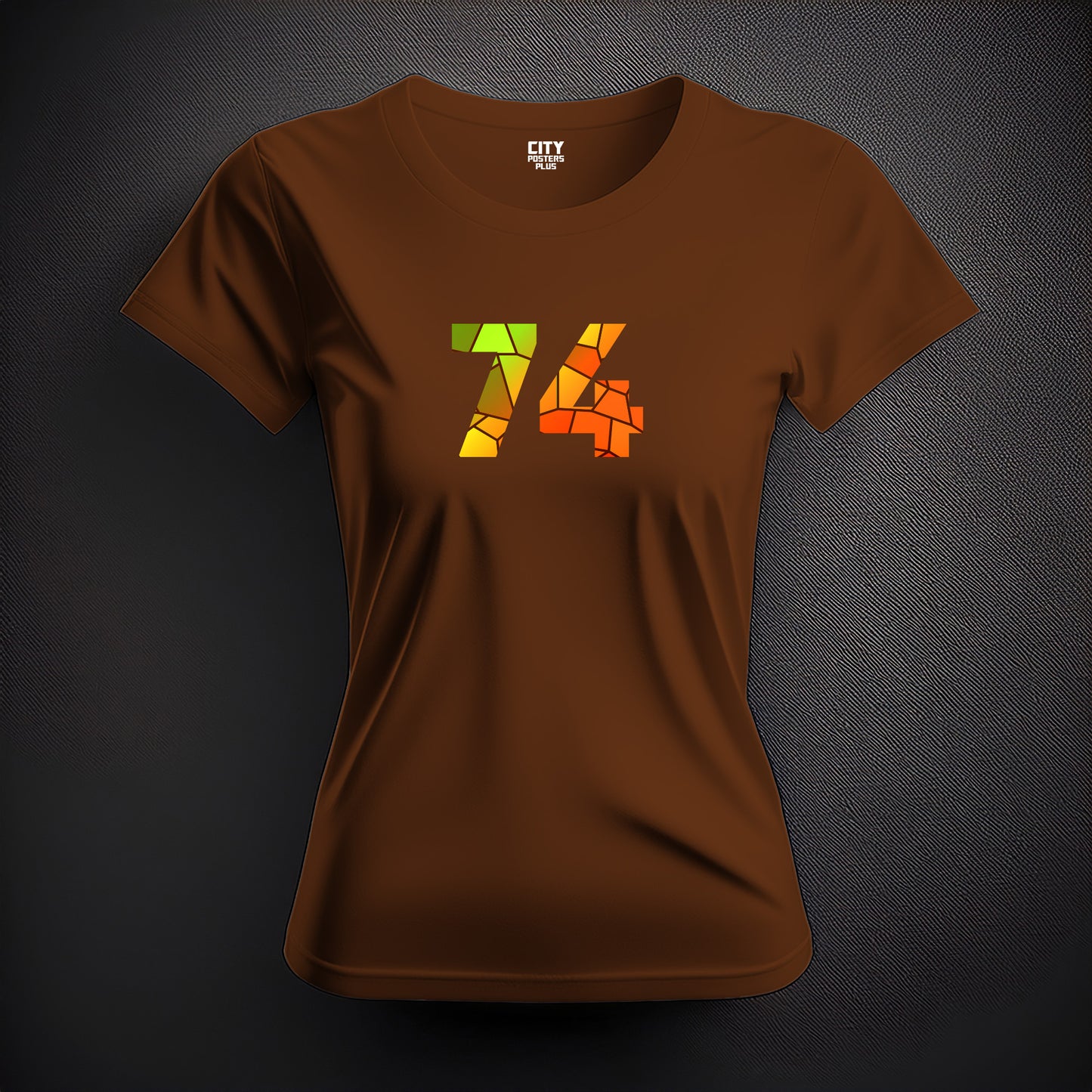 City Posters Plus 74 Number Women T-Shirt (Brown) | Stylish Numeric Graphic Tee