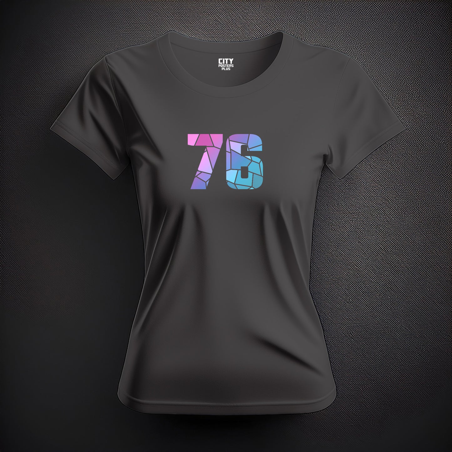 City Posters Plus 76 Number Women T-Shirt (Charcoal Grey) | Stylish Numeric Graphic Tee