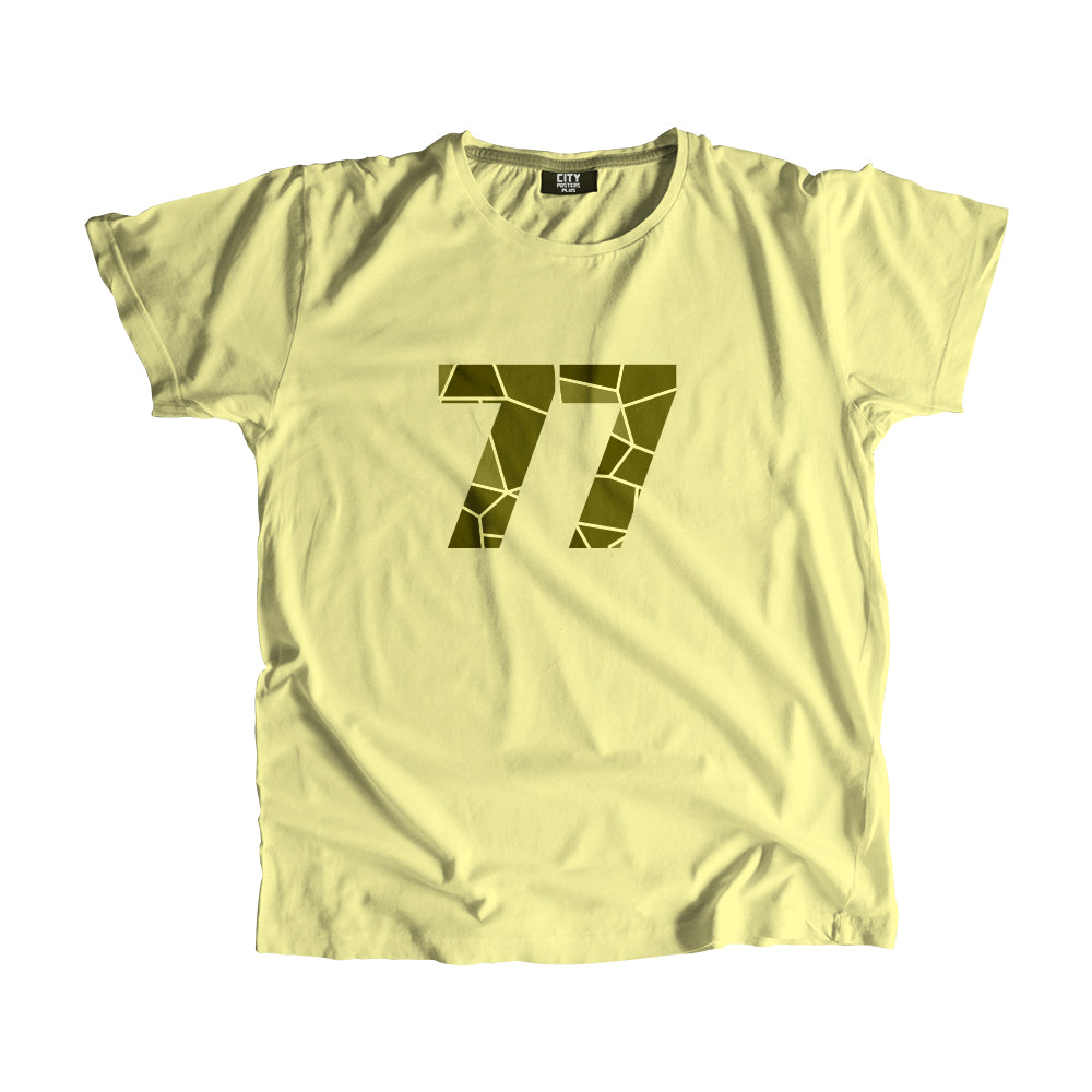 77 Number Men Unisex T-Shirt (Butter Yellow)| Classic Numeric Graphic Tee