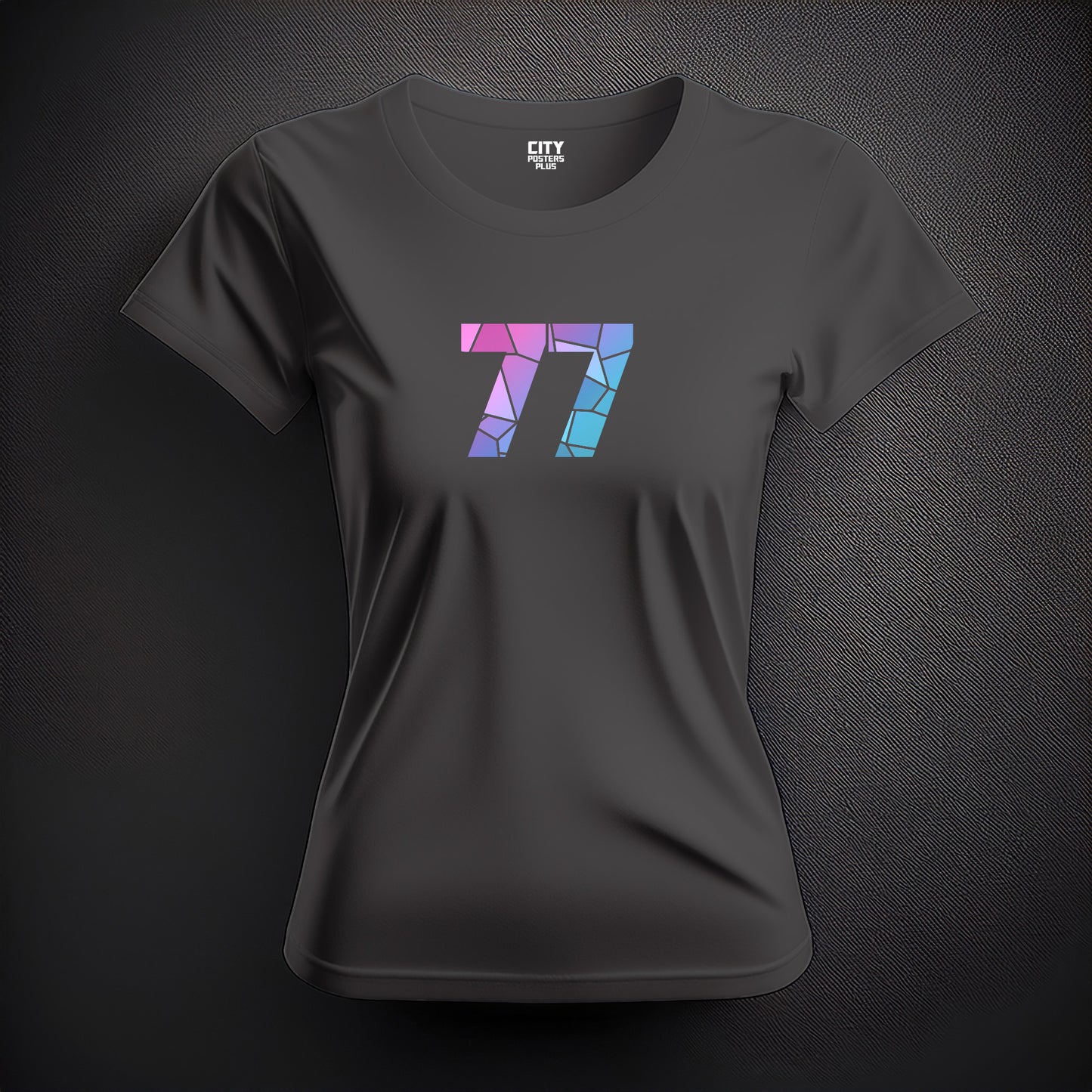 City Posters Plus 77 Number Women T-Shirt (Charcoal Grey) | Stylish Numeric Graphic Tee