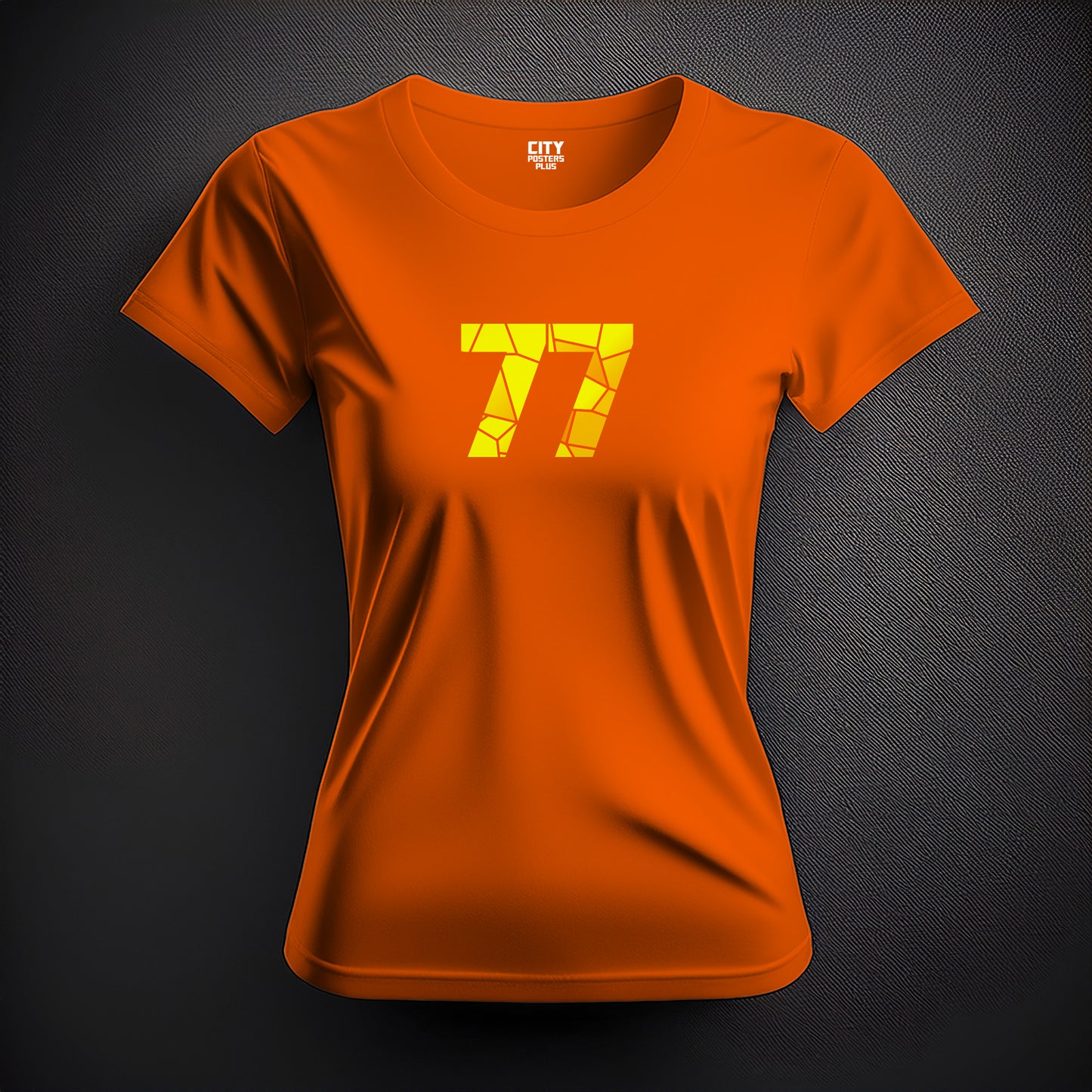 City Posters Plus 77 Number Women T-Shirt (Orange) | Stylish Numeric Graphic Tee