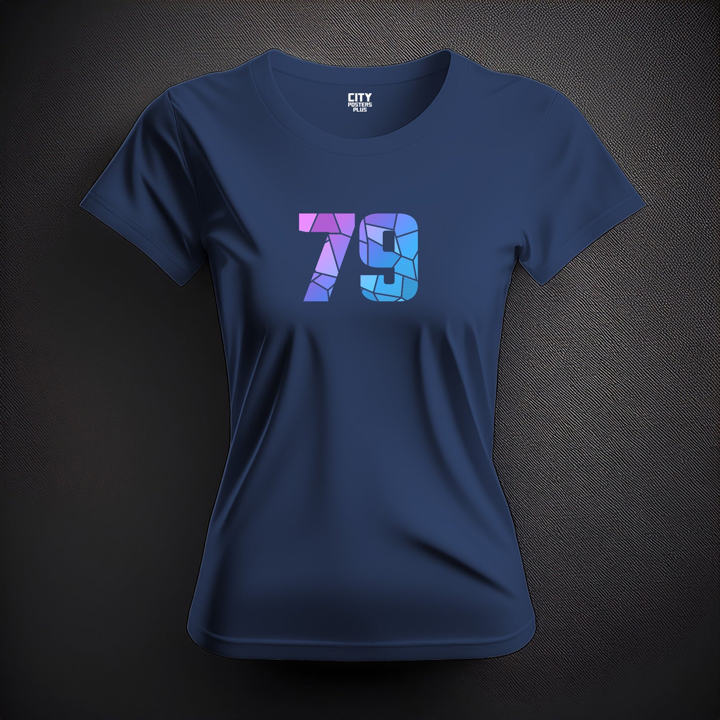 City Posters Plus 79 Number Women T-Shirt (Navy Blue) | Stylish Numeric Graphic Tee