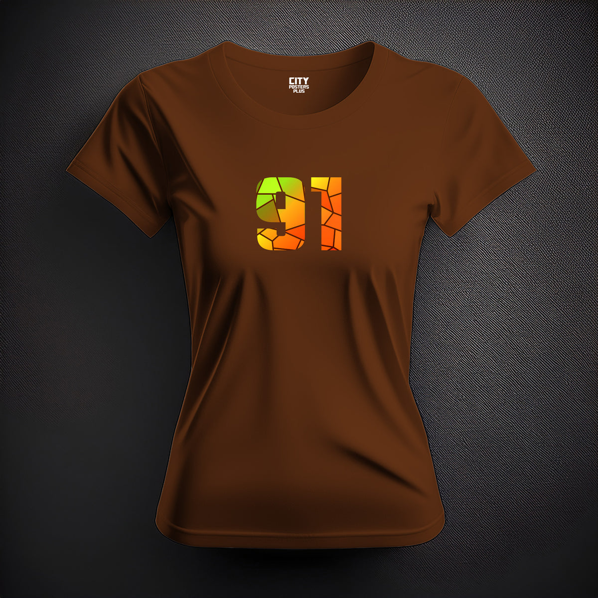 Number 91 Women T-Shirt (Brown) | Stylish Numeric Graphic Tee