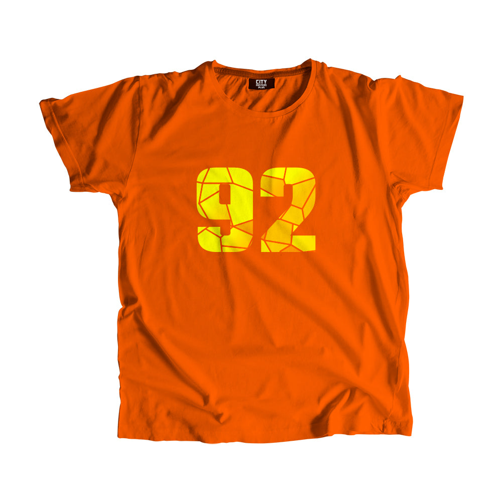 92 Number Men Unisex T-Shirt (Orange)| Classic Numeric Graphic Tee