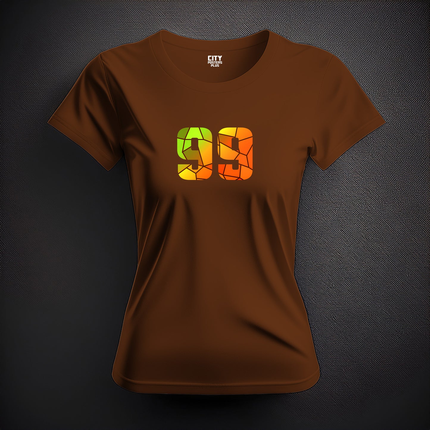 City Posters Plus 99 Number Women T-Shirt (Brown) | Stylish Numeric Graphic Tee