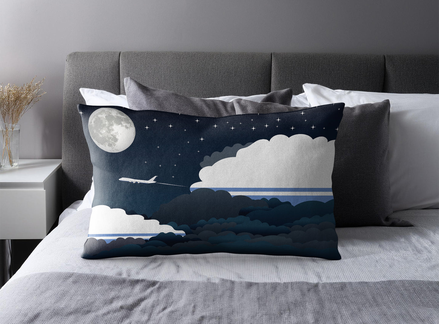 Altai Republic World Airplane Night Clouds Square & Rectangle Pillow Cases | Aviation Night Sky Pillow Covers