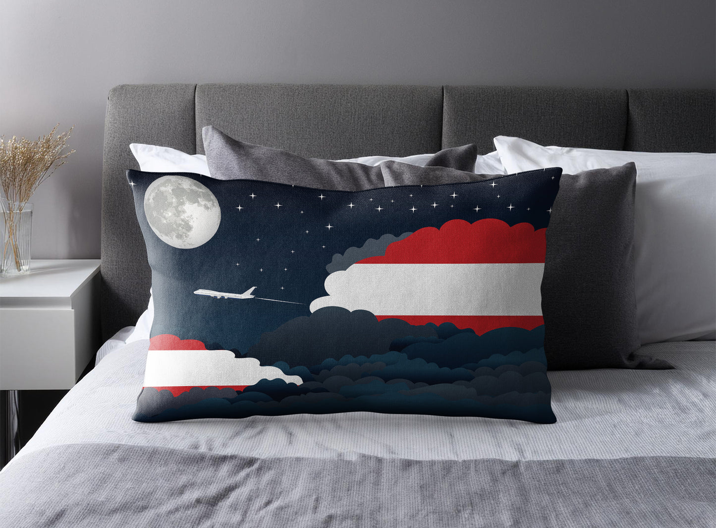 Austria World Airplane Night Clouds Square & Rectangle Pillow Cases | Aviation Night Sky Pillow Covers