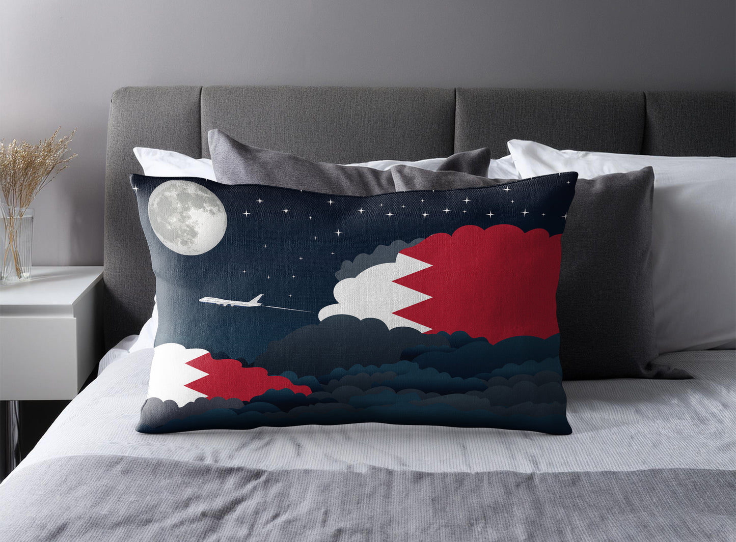 Bahrain World Airplane Night Clouds Square & Rectangle Pillow Cases | Aviation Night Sky Pillow Covers