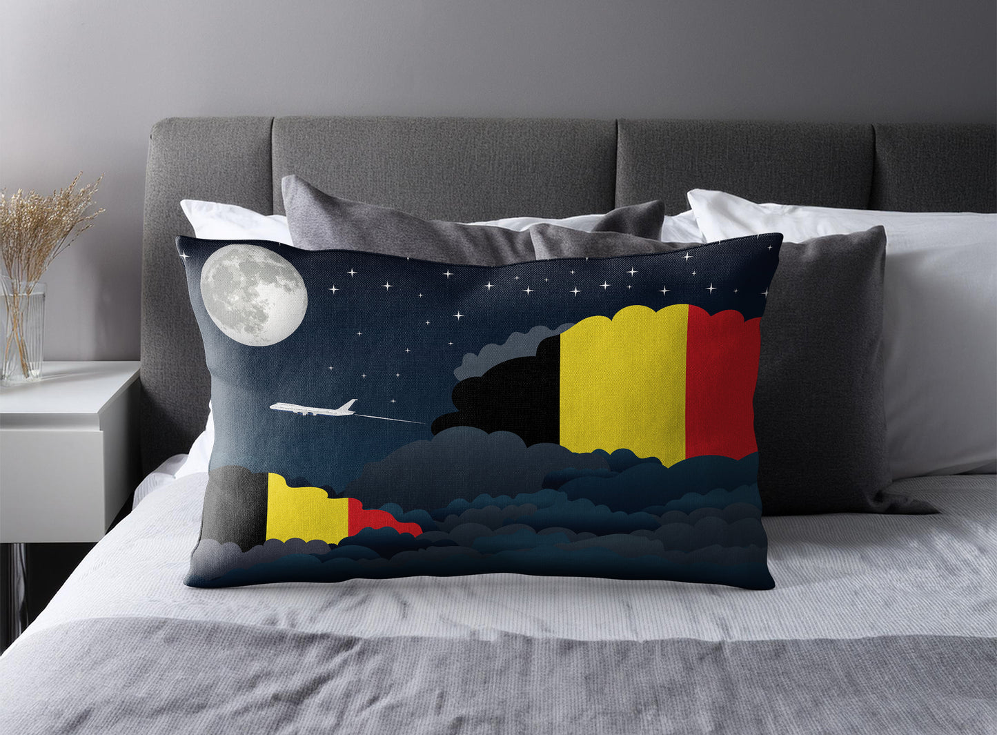 Belgium World Airplane Night Clouds Square & Rectangle Pillow Cases | Aviation Night Sky Pillow Covers