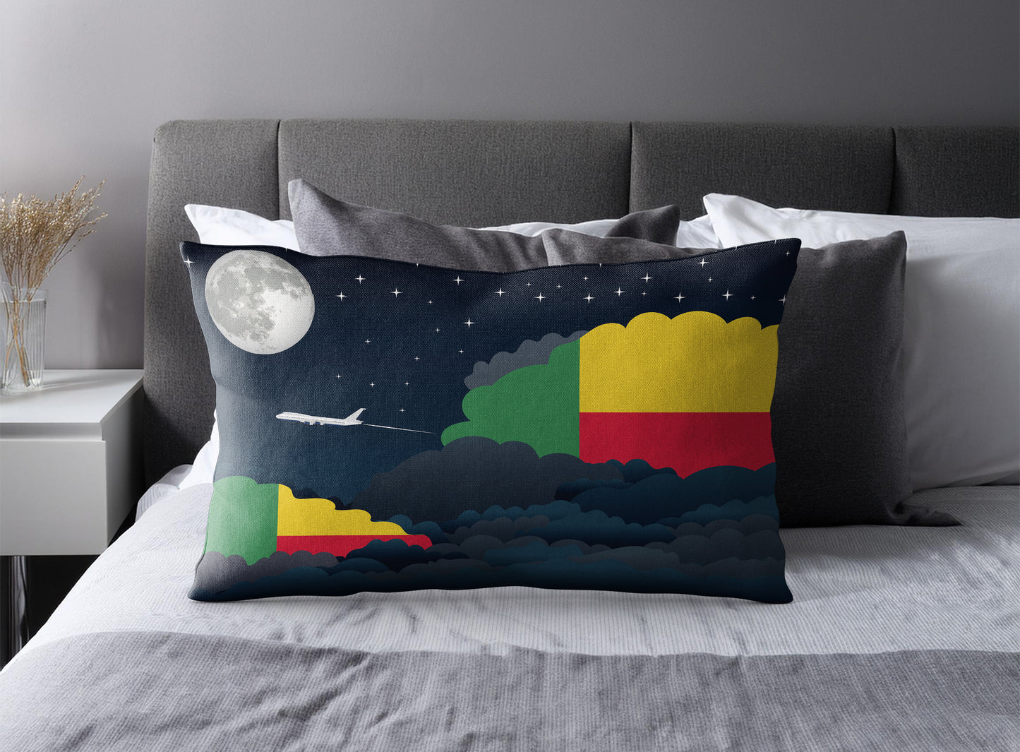 Benin World Airplane Night Clouds Square & Rectangle Pillow Cases | Aviation Night Sky Pillow Covers