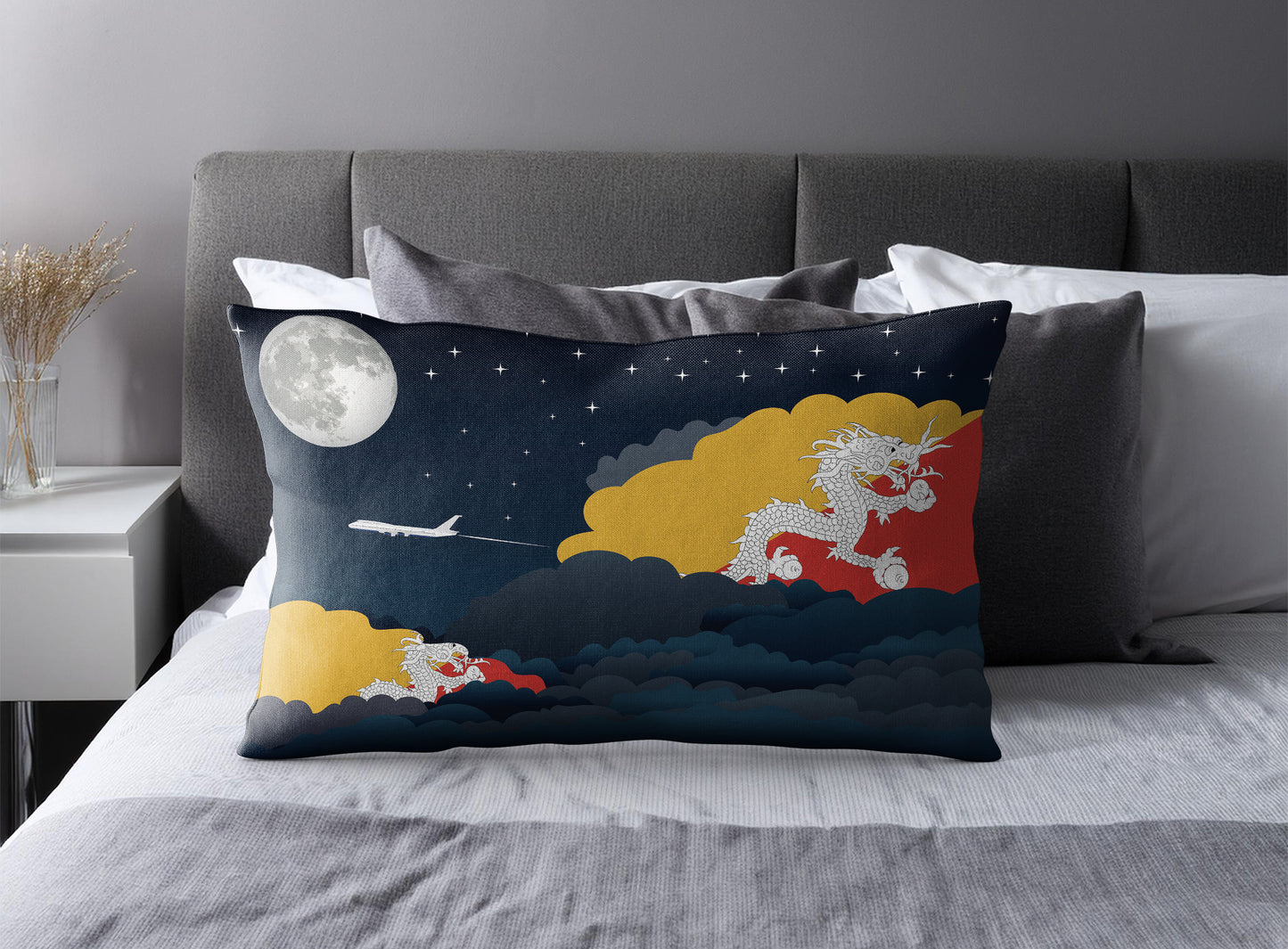 Bhutan World Airplane Night Clouds Square & Rectangle Pillow Cases | Aviation Night Sky Pillow Covers