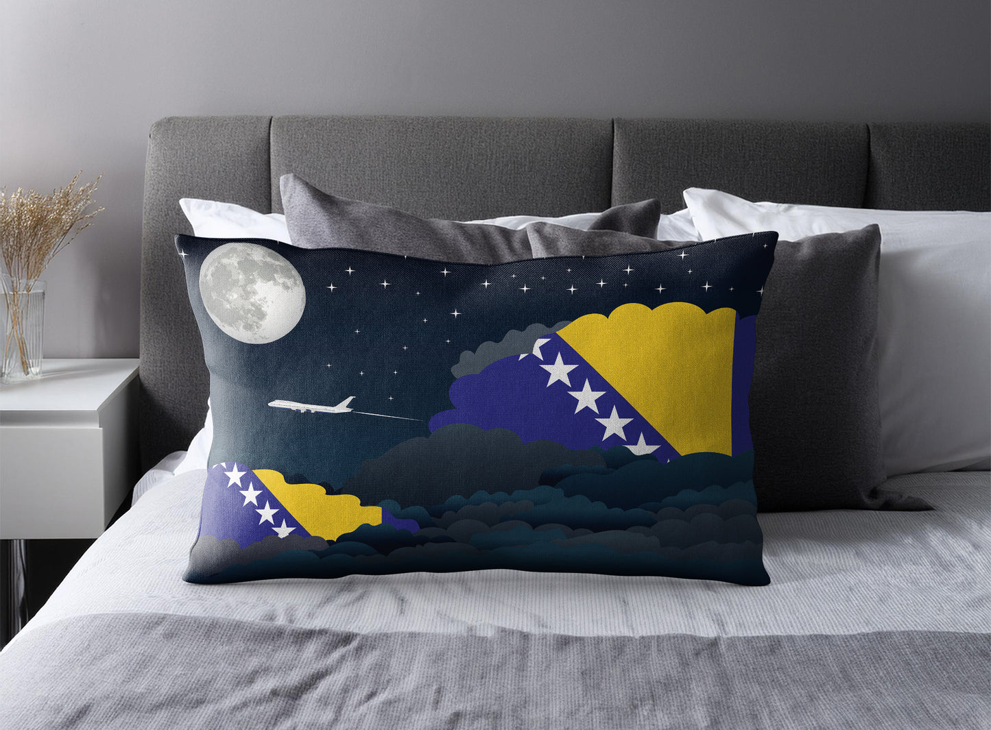 Bosnia Case and Herzegovina World Airplane Night Clouds Square & Rectangle Pillow Cases | Aviation Night Sky Pillow Covers