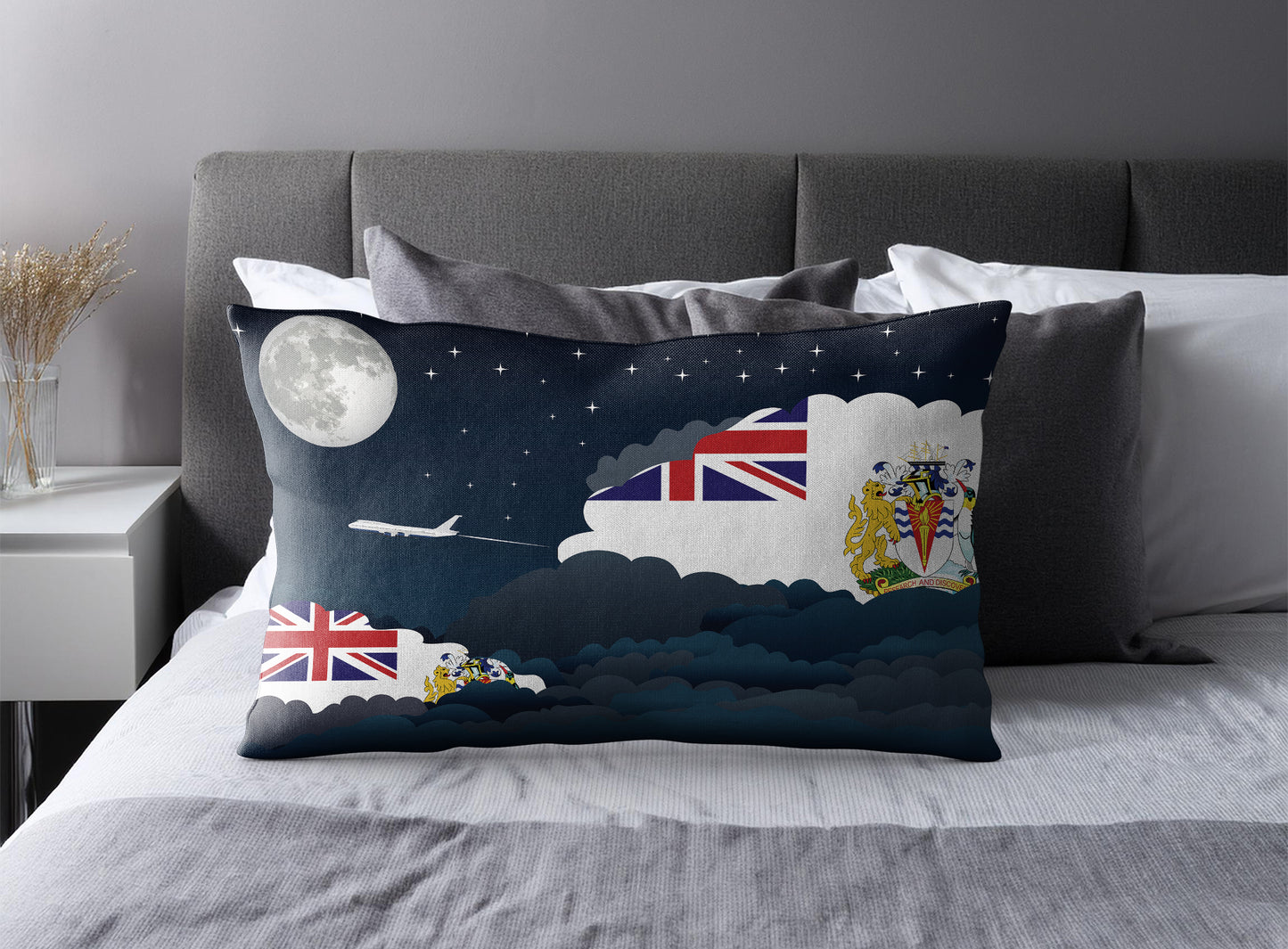 British Antarctic Territory World Airplane Night Clouds Square & Rectangle Pillow Cases | Aviation Night Sky Pillow Covers