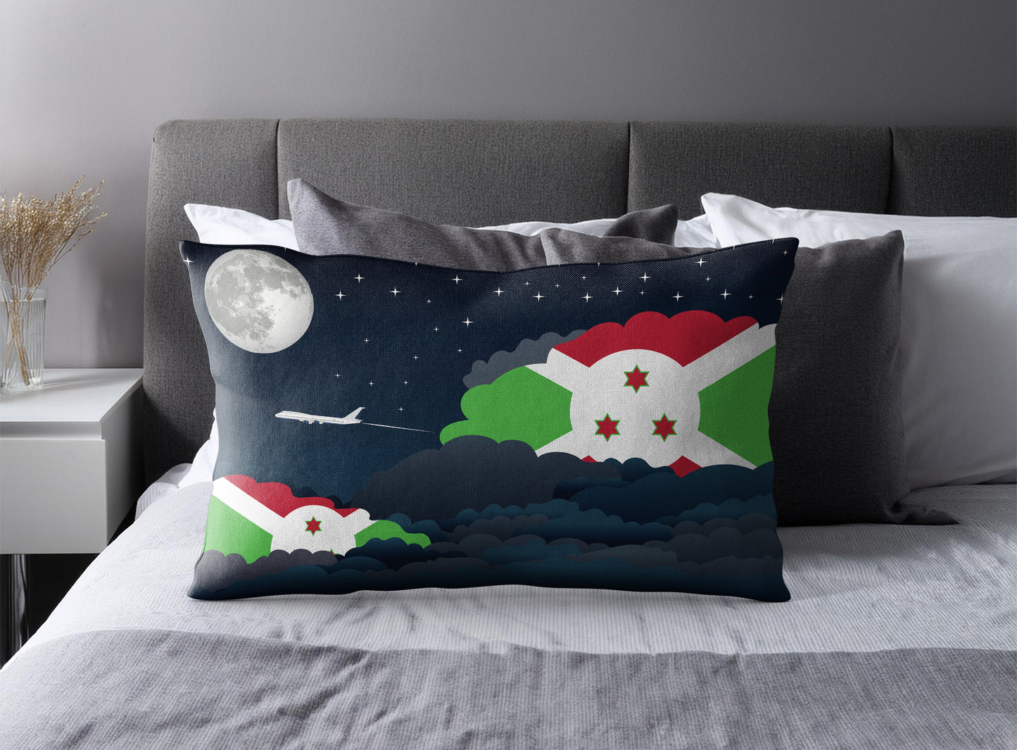 Burundi World Airplane Night Clouds Square & Rectangle Pillow Cases | Aviation Night Sky Pillow Covers