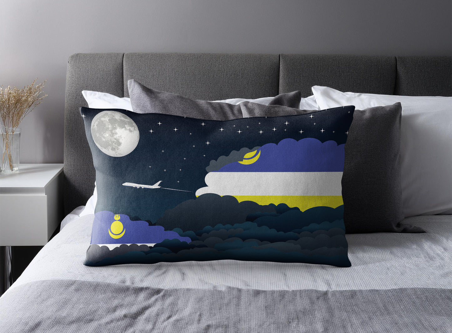 Buryatia World Airplane Night Clouds Square & Rectangle Pillow Cases | Aviation Night Sky Pillow Covers