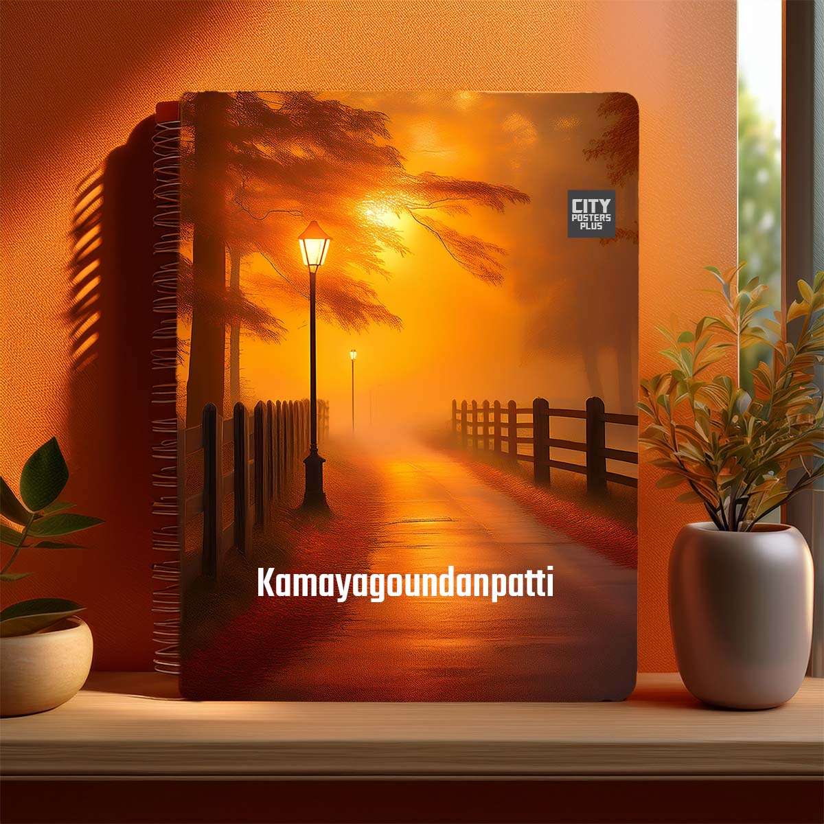 Kamayagoundanpatti Home Orange Morning Spiral Notebook – Orange Fog Street Lamp Cover