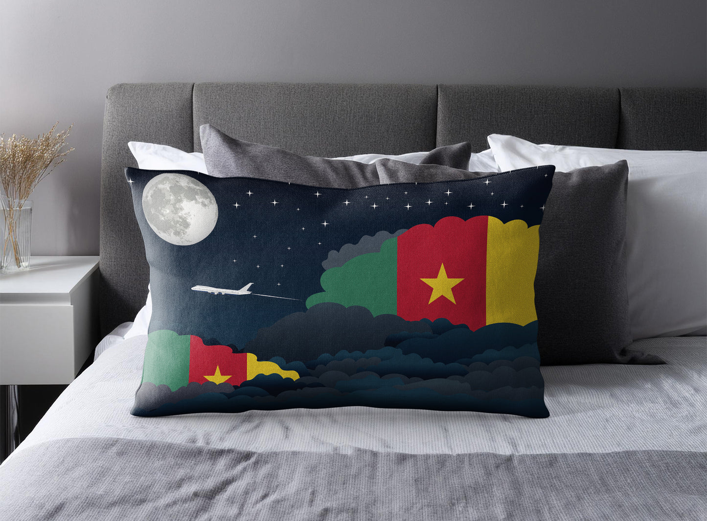Cameroon World Airplane Night Clouds Square & Rectangle Pillow Cases | Aviation Night Sky Pillow Covers