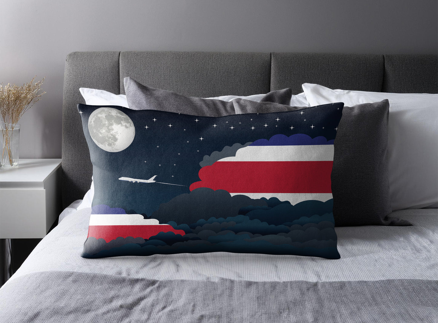 Costa Rica World Airplane Night Clouds Square & Rectangle Pillow Cases | Aviation Night Sky Pillow Covers