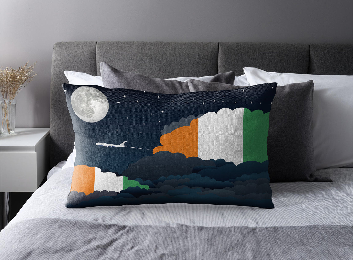 Cote DIvoire World Airplane Night Clouds Square & Rectangle Pillow Cases | Aviation Night Sky Pillow Covers