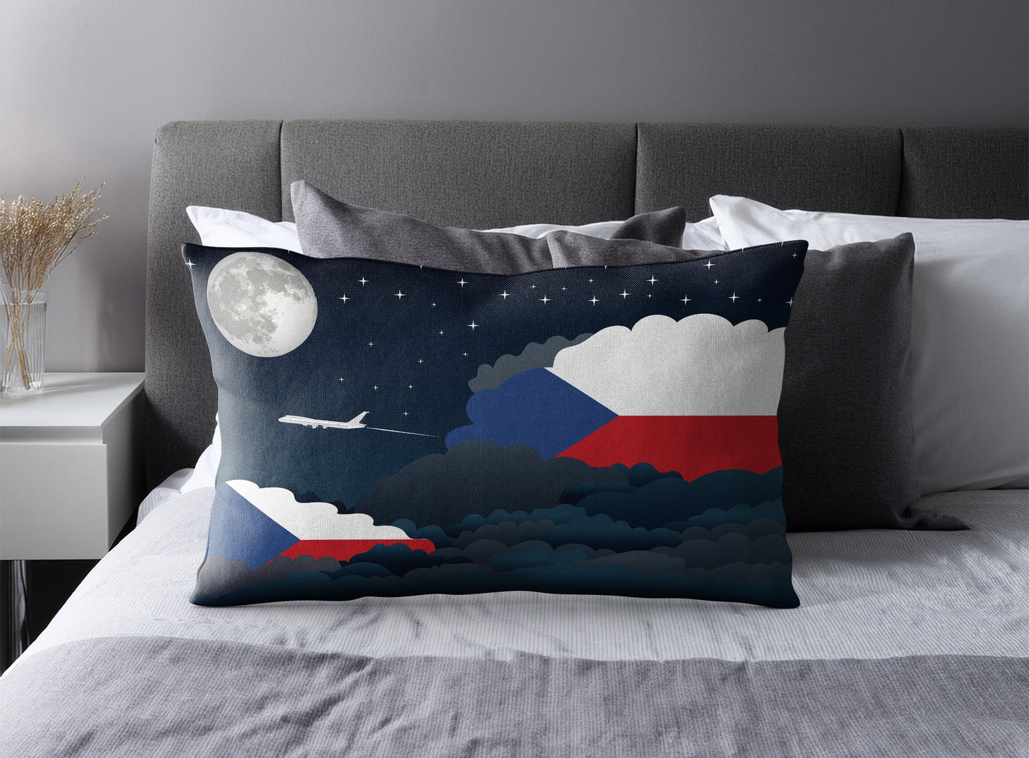 Czech Republic World Airplane Night Clouds Square & Rectangle Pillow Cases | Aviation Night Sky Pillow Covers