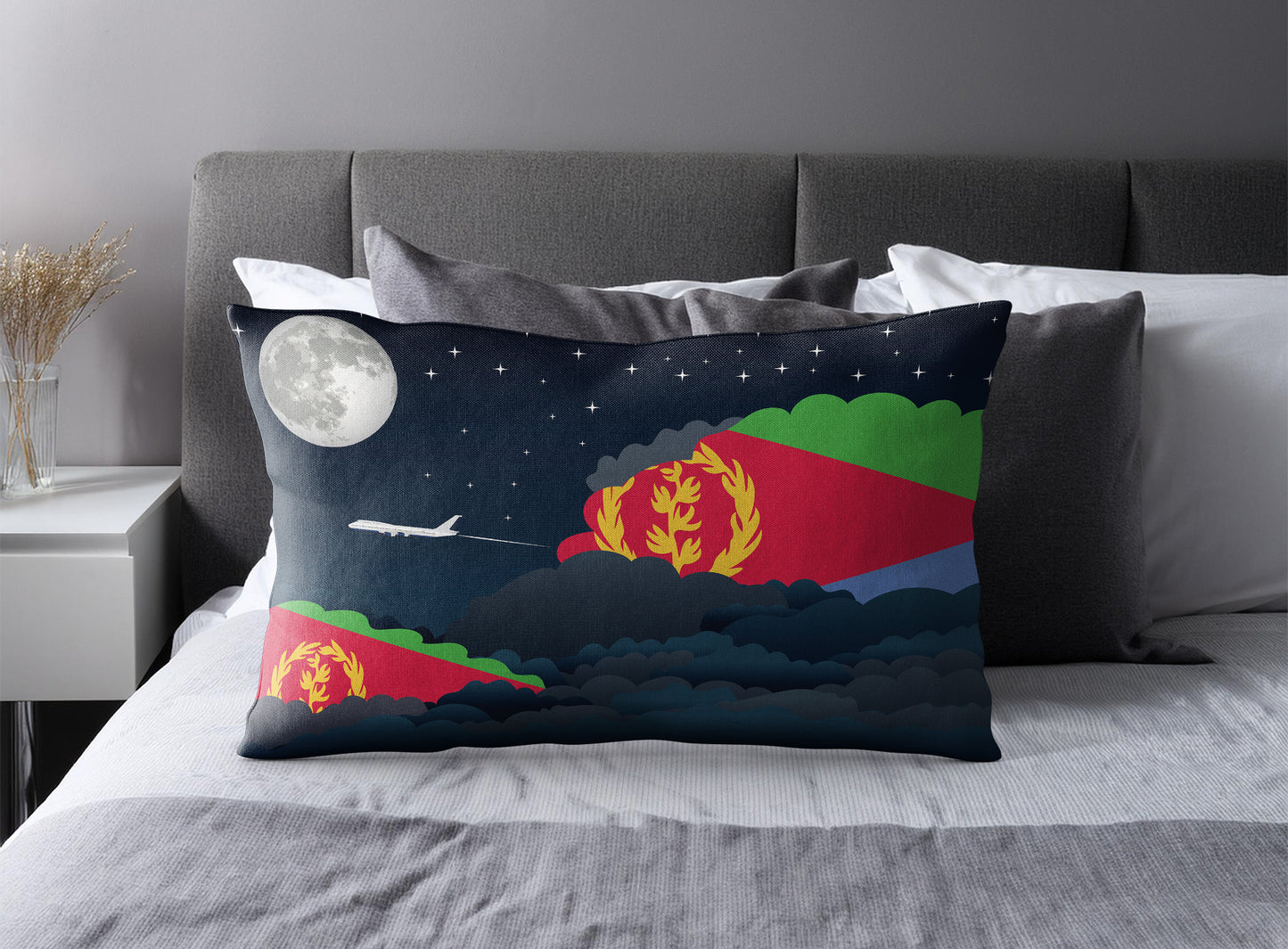 Eritrea World Airplane Night Clouds Square & Rectangle Pillow Cases | Aviation Night Sky Pillow Covers